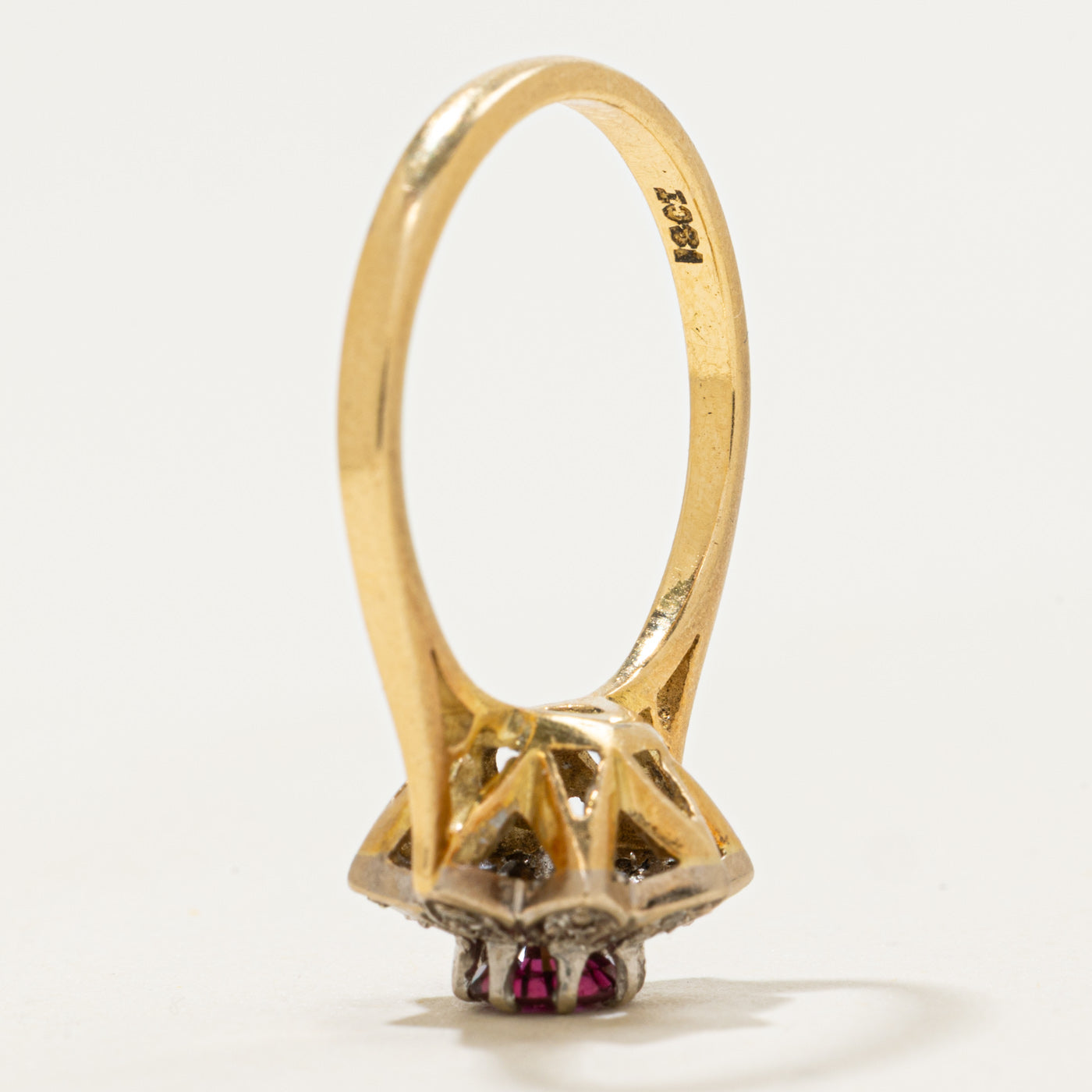Art Deco 18k Ruby & Single Cut Diamond Star Ring | 0.41ct, 0.04ctw | SZ 6.5