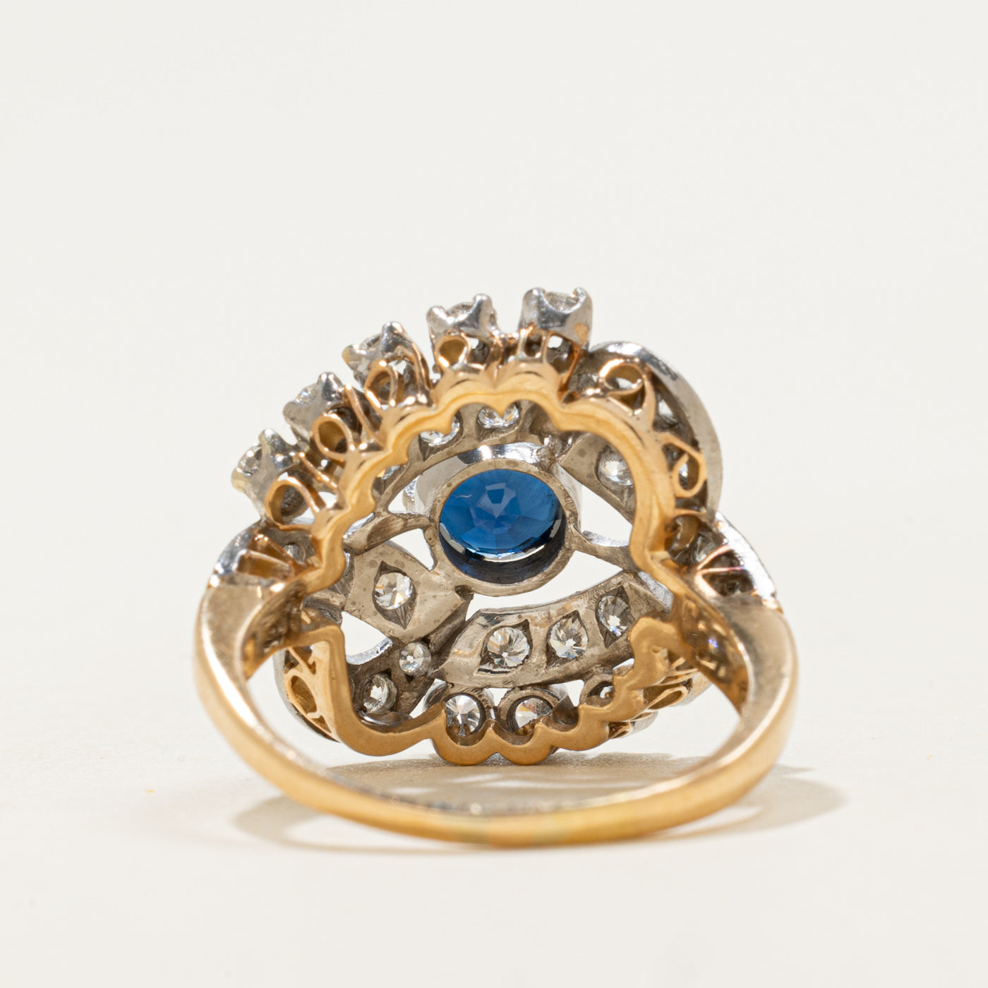 18k Sapphire & Round Brilliant Diamond Swirl Ring | 0.56ct, 0.88ctw  | SZ 6.25