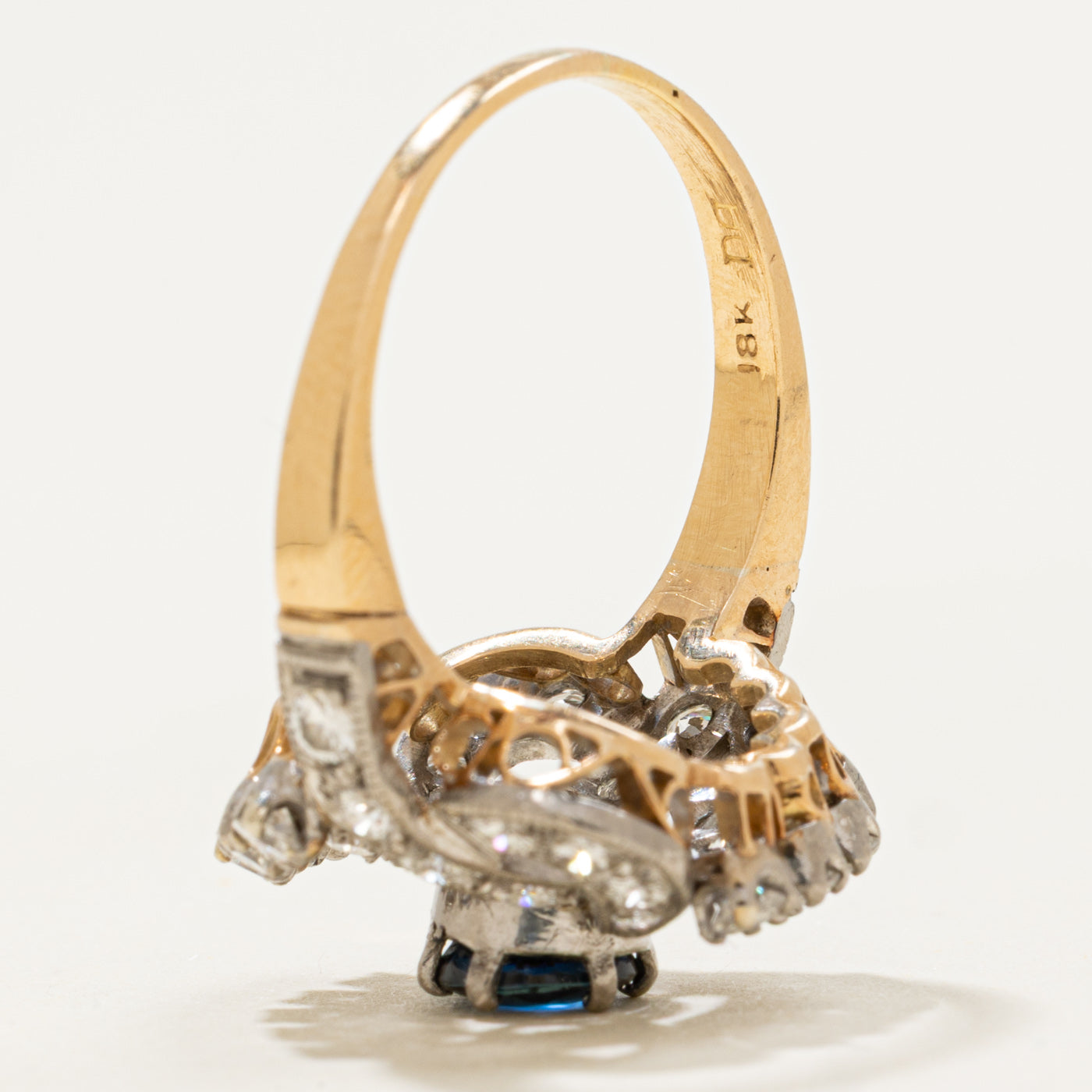 18k Sapphire & Round Brilliant Diamond Swirl Ring | 0.56ct, 0.88ctw  | SZ 6.25