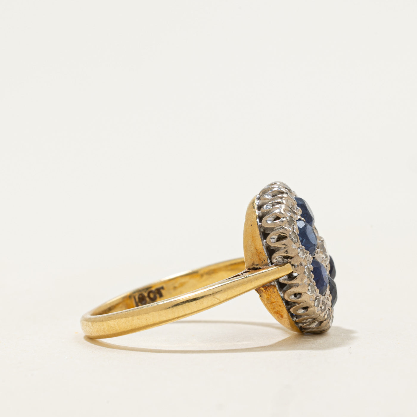 Art Deco 18k Sapphire & Diamond Cluster Ring | 1ctw, 0.2ctw | SZ 5.5