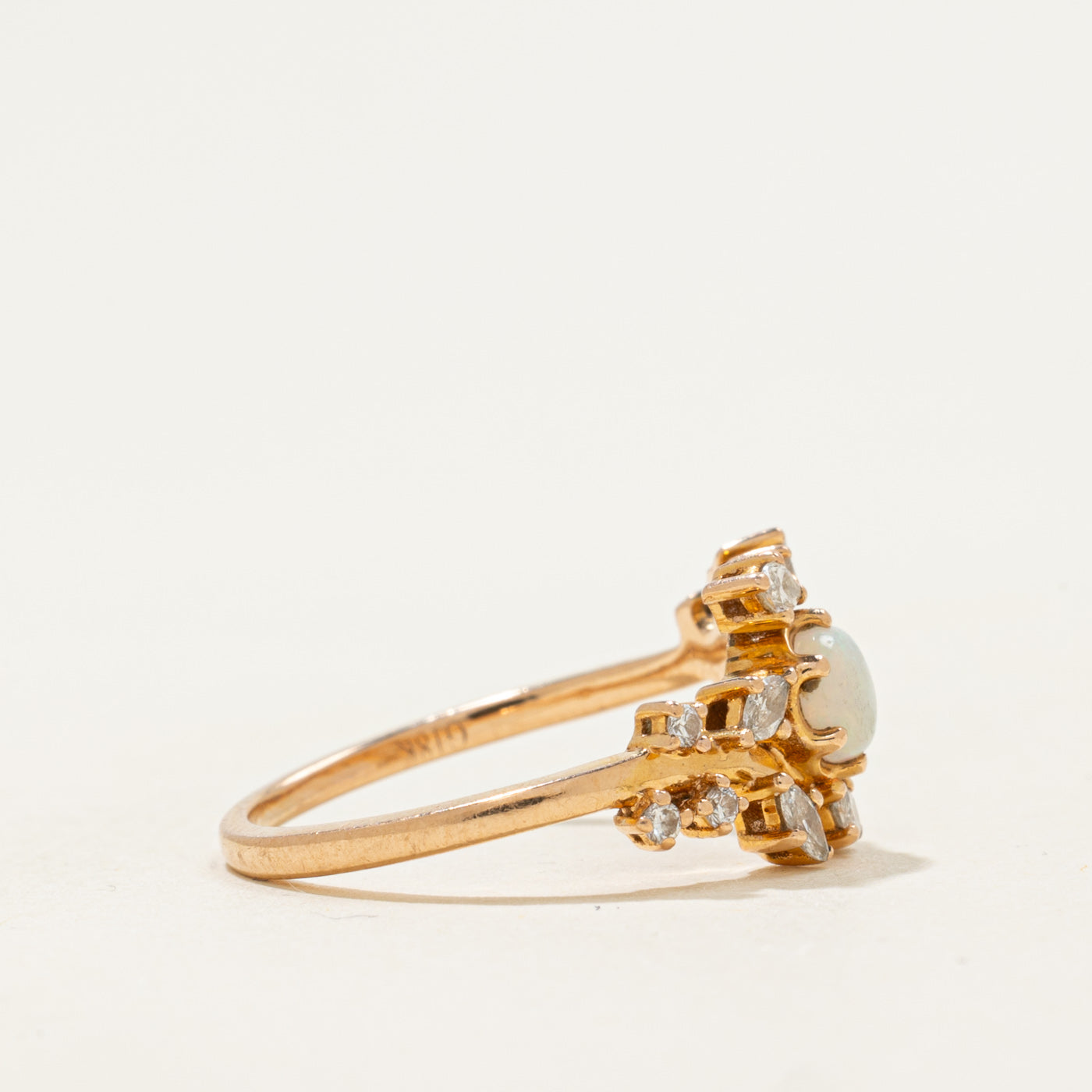 18k Opal & Diamond Floral Bypass Ring | 0.17ct, 0.15ctw | SZ 5