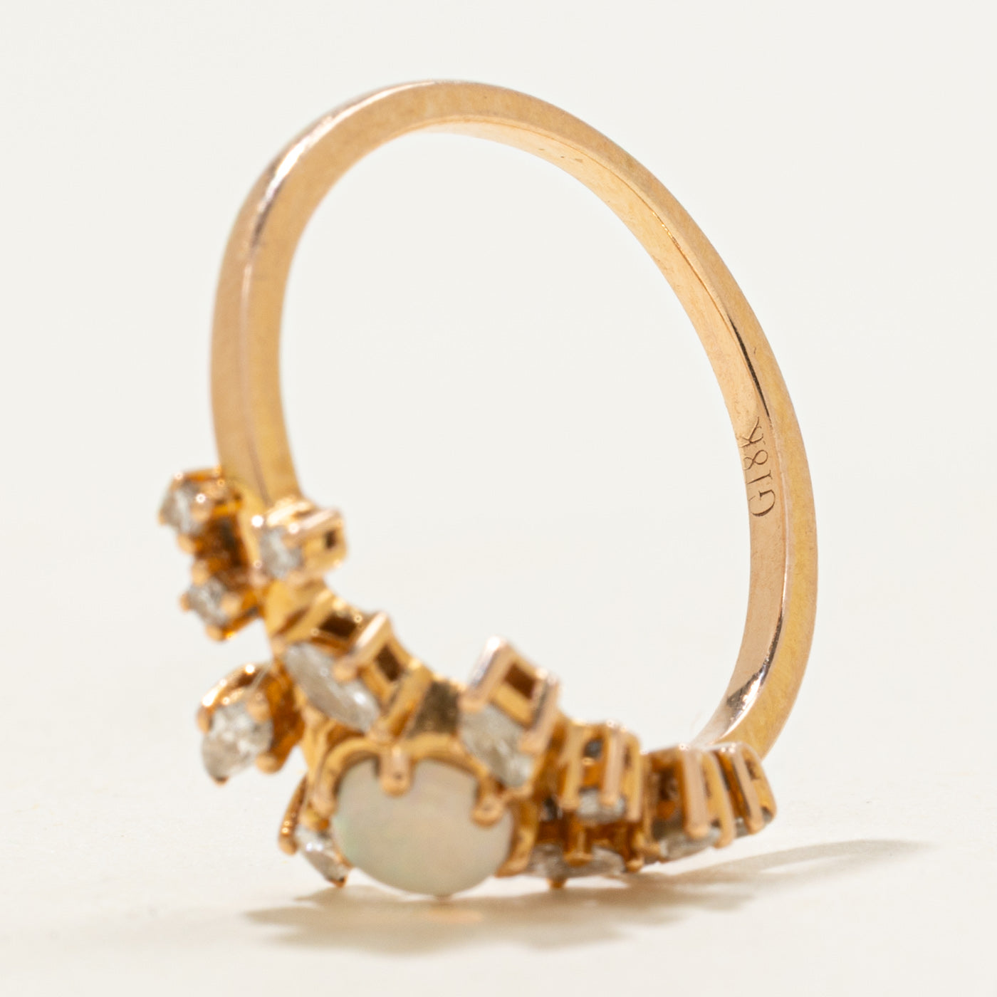 18k Opal & Diamond Floral Bypass Ring | 0.17ct, 0.15ctw | SZ 5