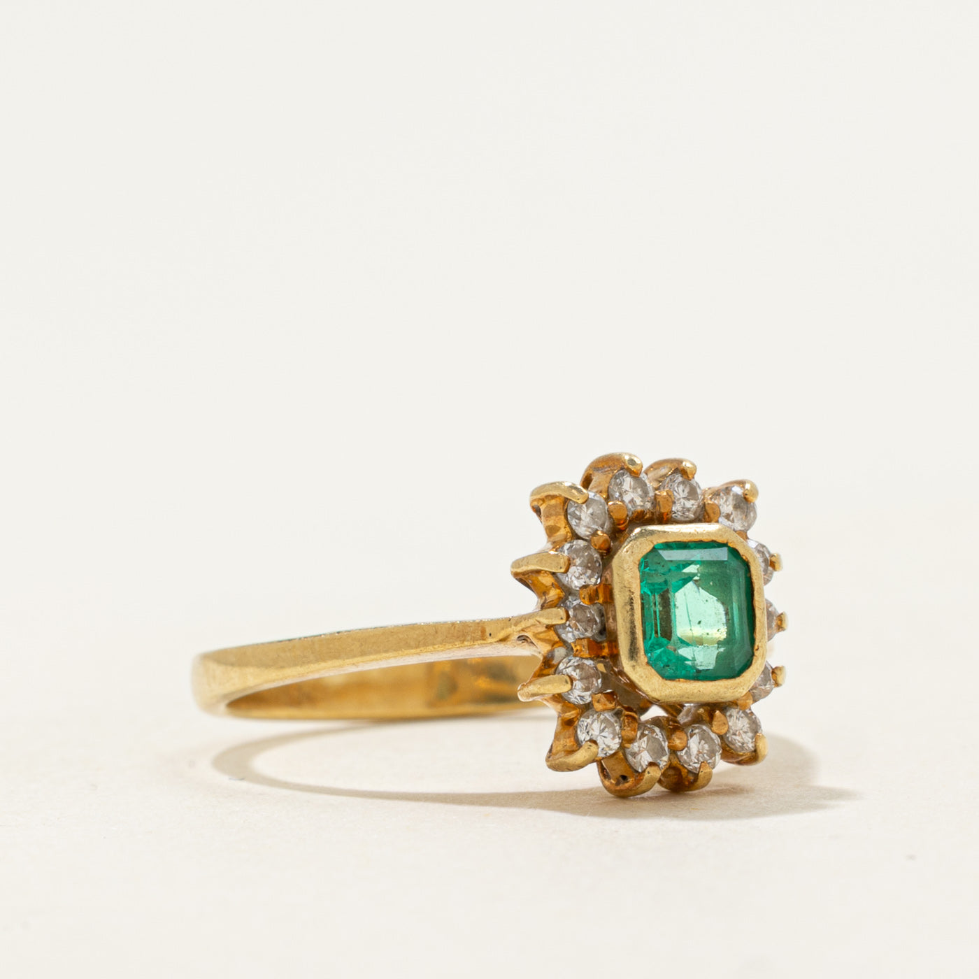 18k Emerald & Diamond Petal Halo Ring | 0.46ct, 0.07ctw | SZ 4.5