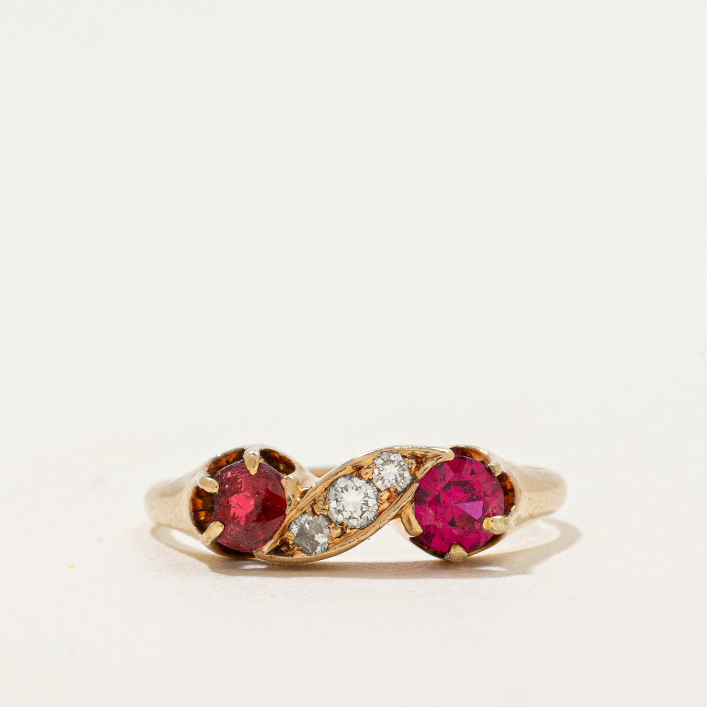 10k Synthetic Ruby & Diamond Accented Scrollwork Ring | 0.48ctw, 0.06ctw | SZ 6.5