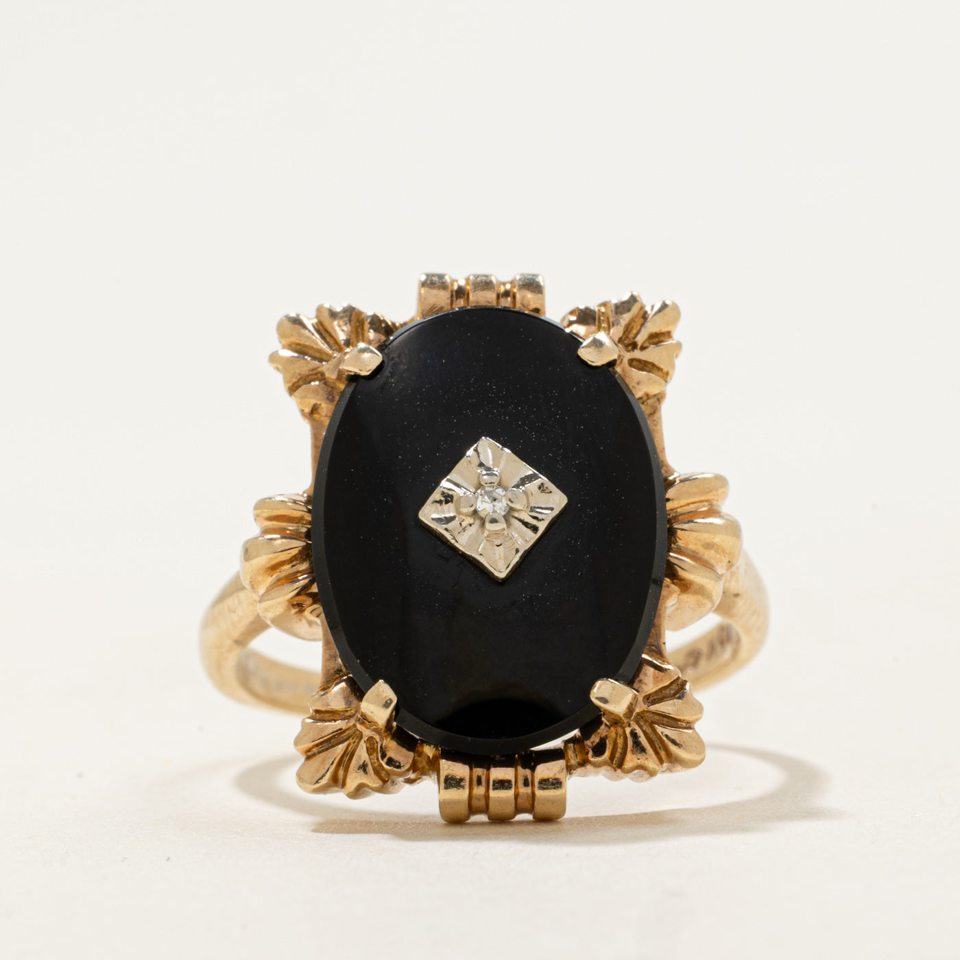 10k Onyx & Diamond Accented Art Deco Style Ring | 3.3ct, 0.005ct | SZ 7.75