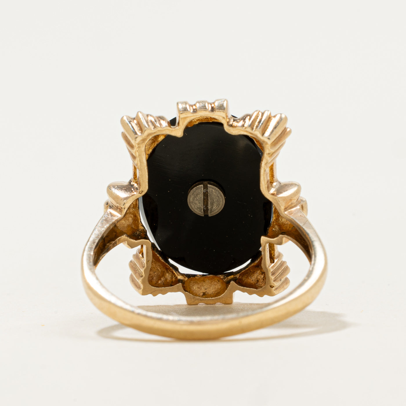 10k Onyx & Diamond Accented Art Deco Style Ring | 3.3ct, 0.005ct | SZ 7.75