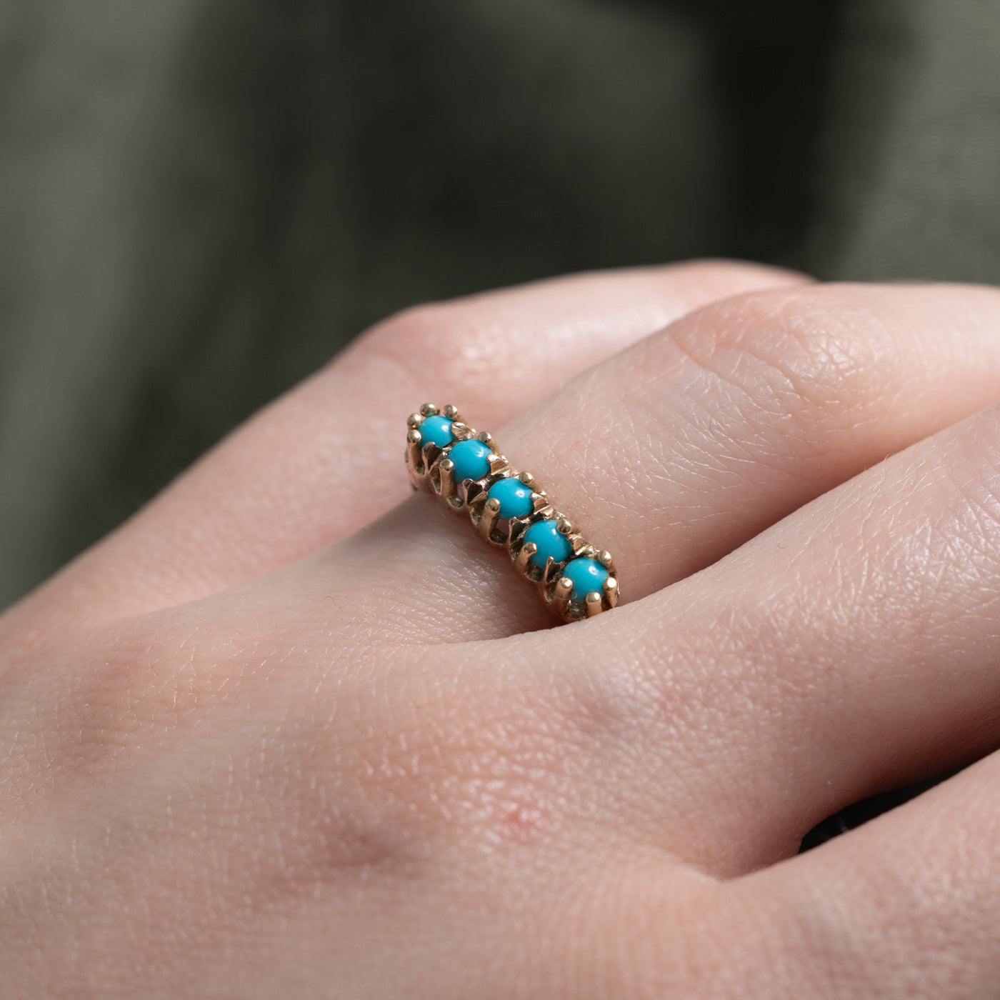 10k Five-Stone Imitation Turquoise Ring | 0.5ctw | SZ 6