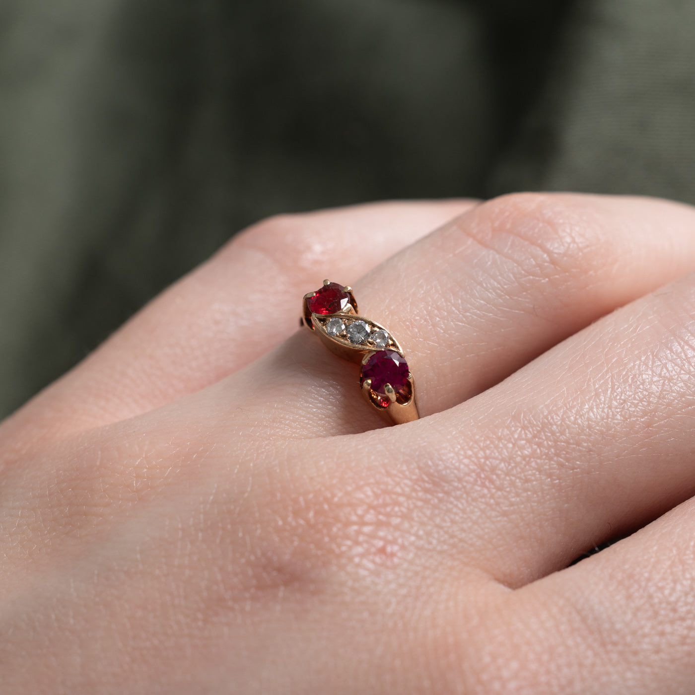 10k Synthetic Ruby & Diamond Accented Scrollwork Ring | 0.48ctw, 0.06ctw | SZ 6.5