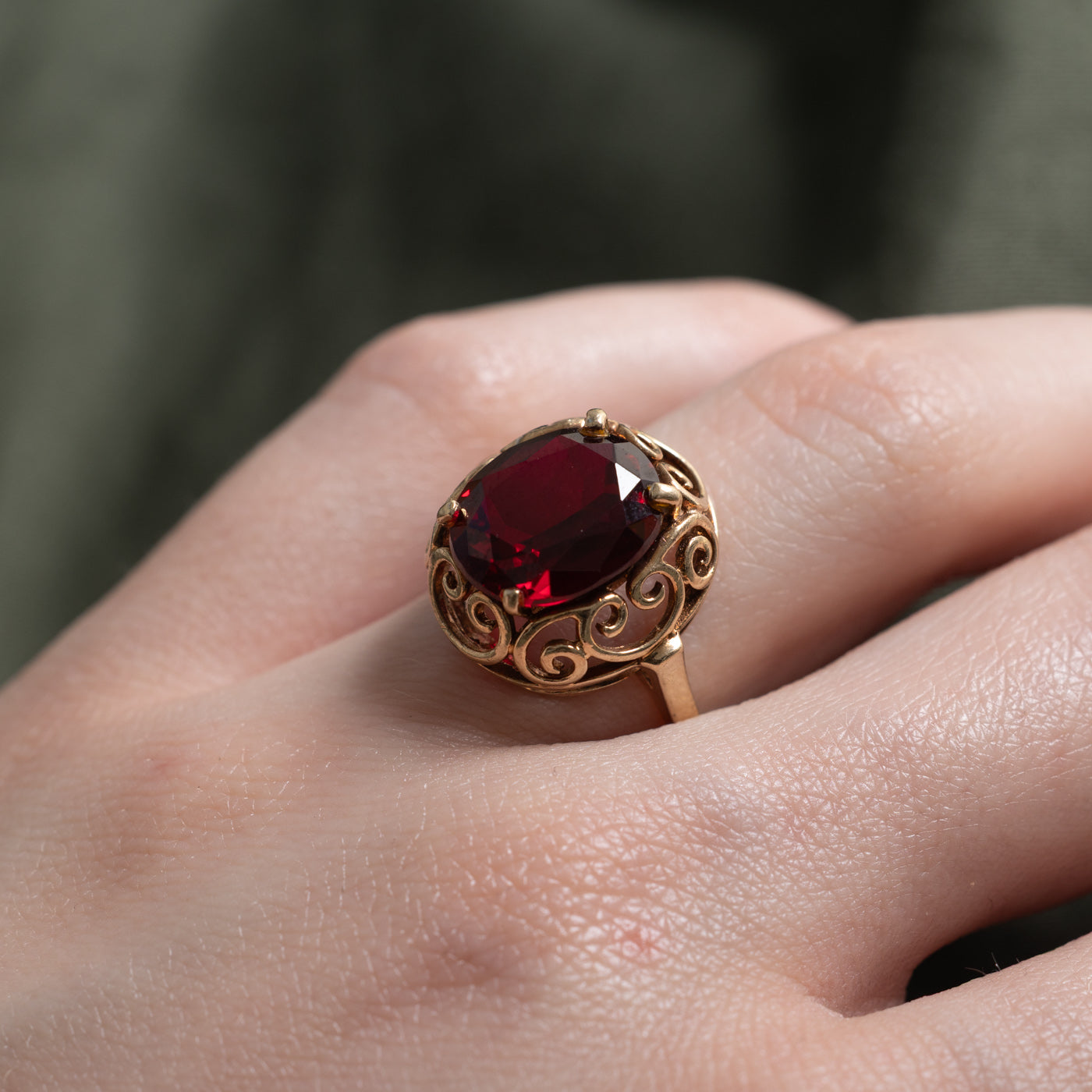 10k Synthetic Ruby Openwork Cocktail Ring | 4.7ct | SZ 5.5