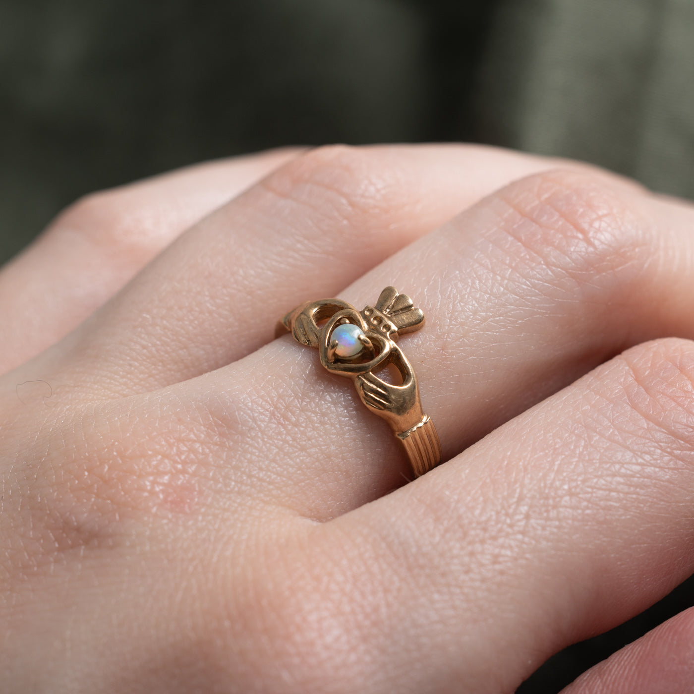10k Opal Claddagh Ring | 0.08 ct | SZ 7