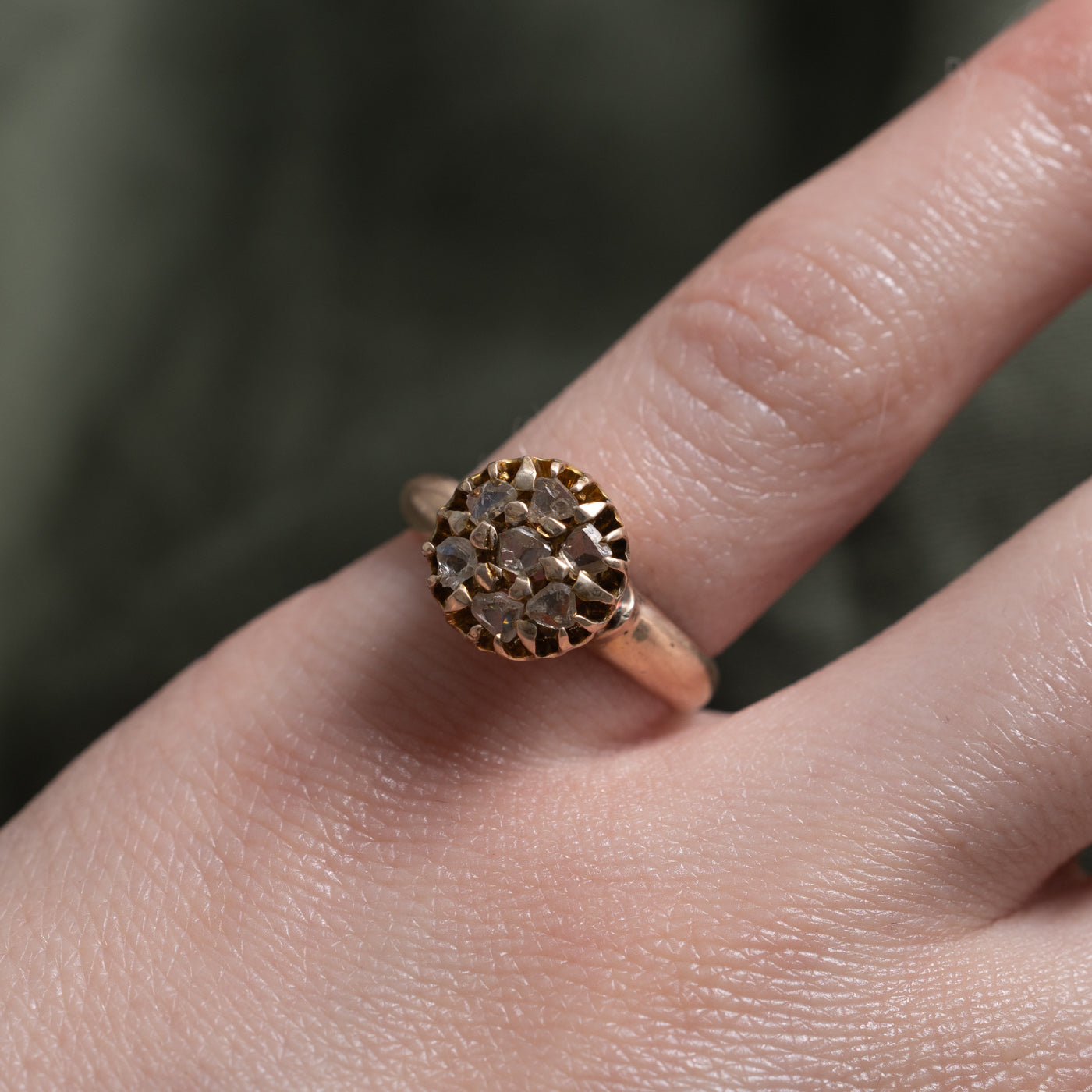 9k Rose Cut Diamond Cluster High Set Basket Ring | 0.38ctw | SZ 4.25