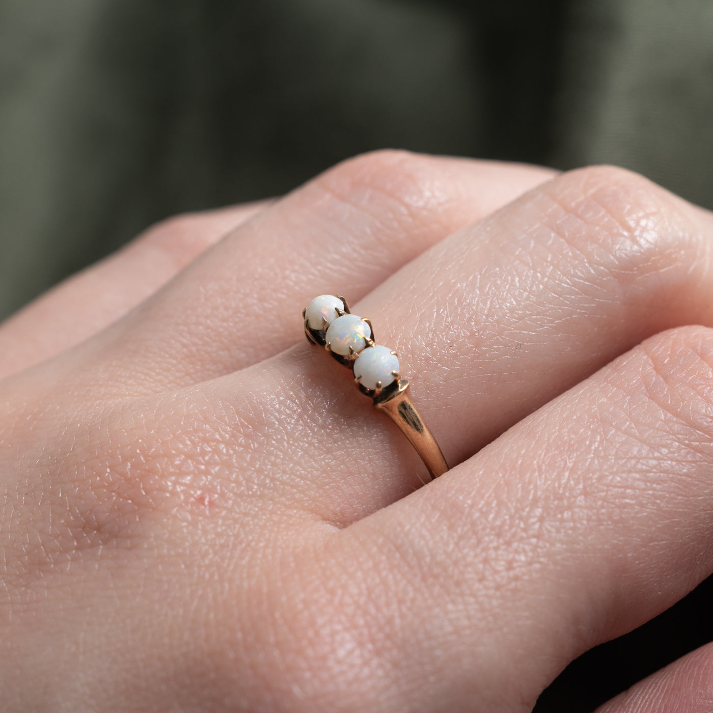 10k Three Stone Cabochon Opal Ring | 0.38ctw | SZ 6.5
