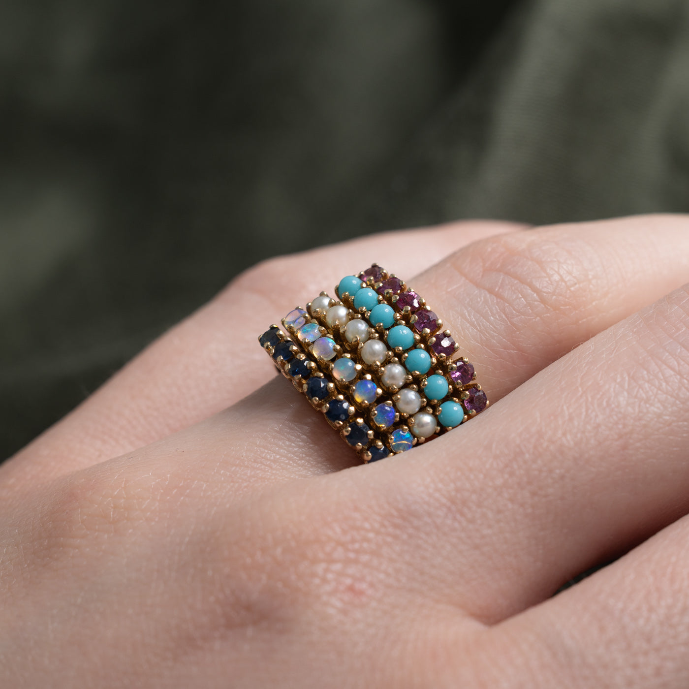 14k Multi Gemstone Stacked Ring | 0.85ctw