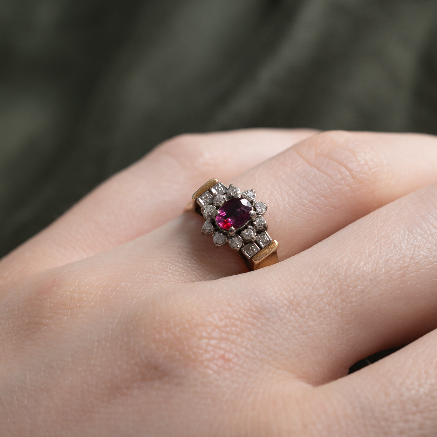 14k Ruby & Diamond Petal Halo Ring | 0.4ct, 0.07ctw | SZ 5.25
