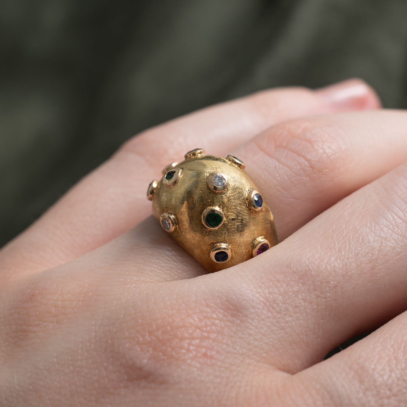 18k Multi Gemstone Dome Ring | 0.35ctw | SZ 4.75