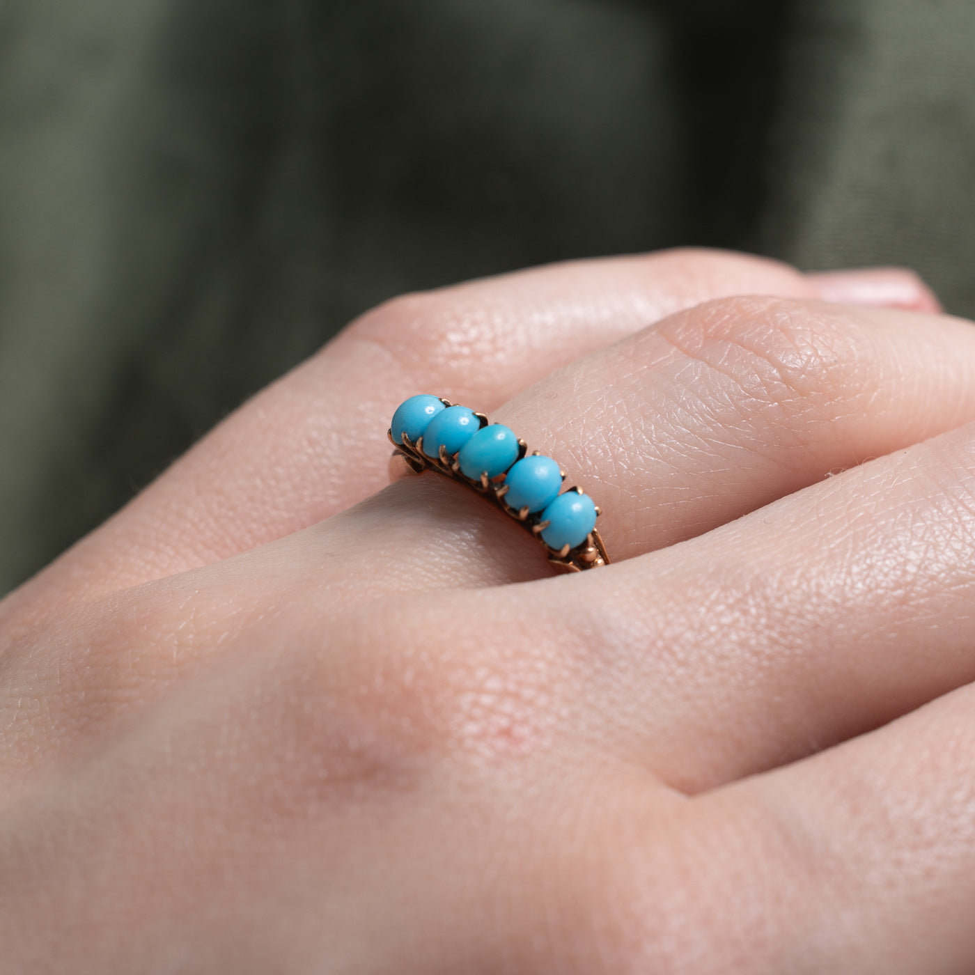 10k Imitation Turquoise Five Stone Ring | 1.05ctw | SZ 5.5