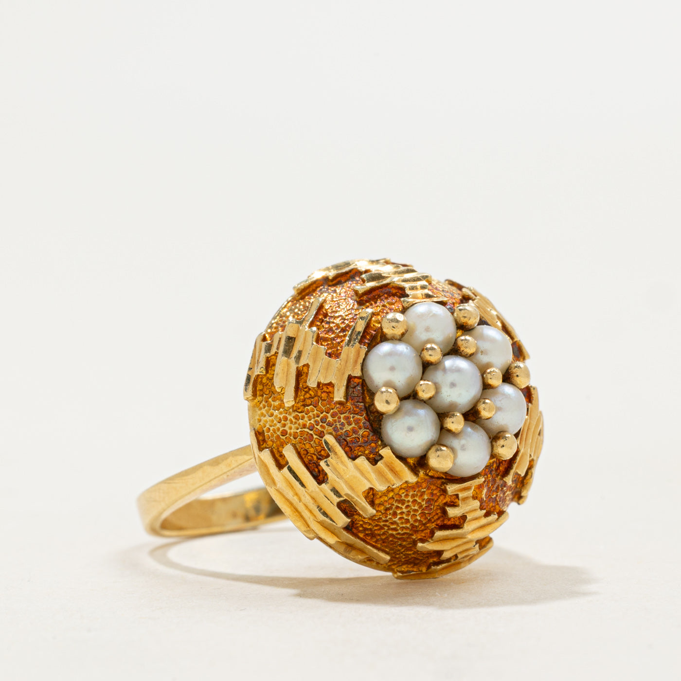 'Birks' 18k Pearl Cluster Textured Cocktail Ring | SZ 5.75