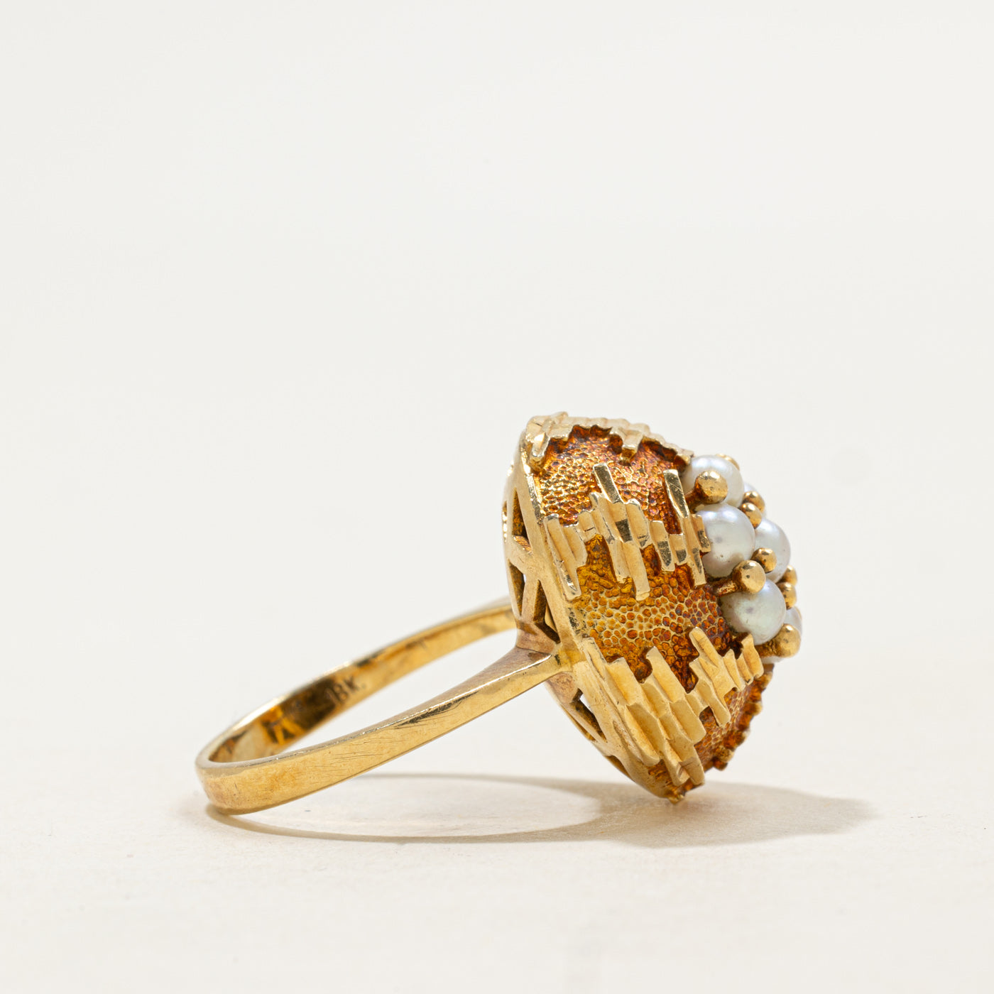 'Birks' 18k Pearl Cluster Textured Cocktail Ring | SZ 5.75
