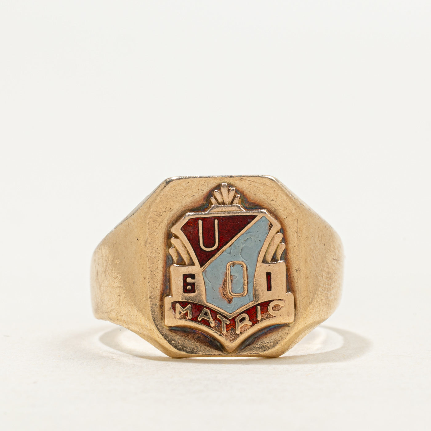 'Birks' 10k Enamel Crest Signet Ring | SZ 8.5