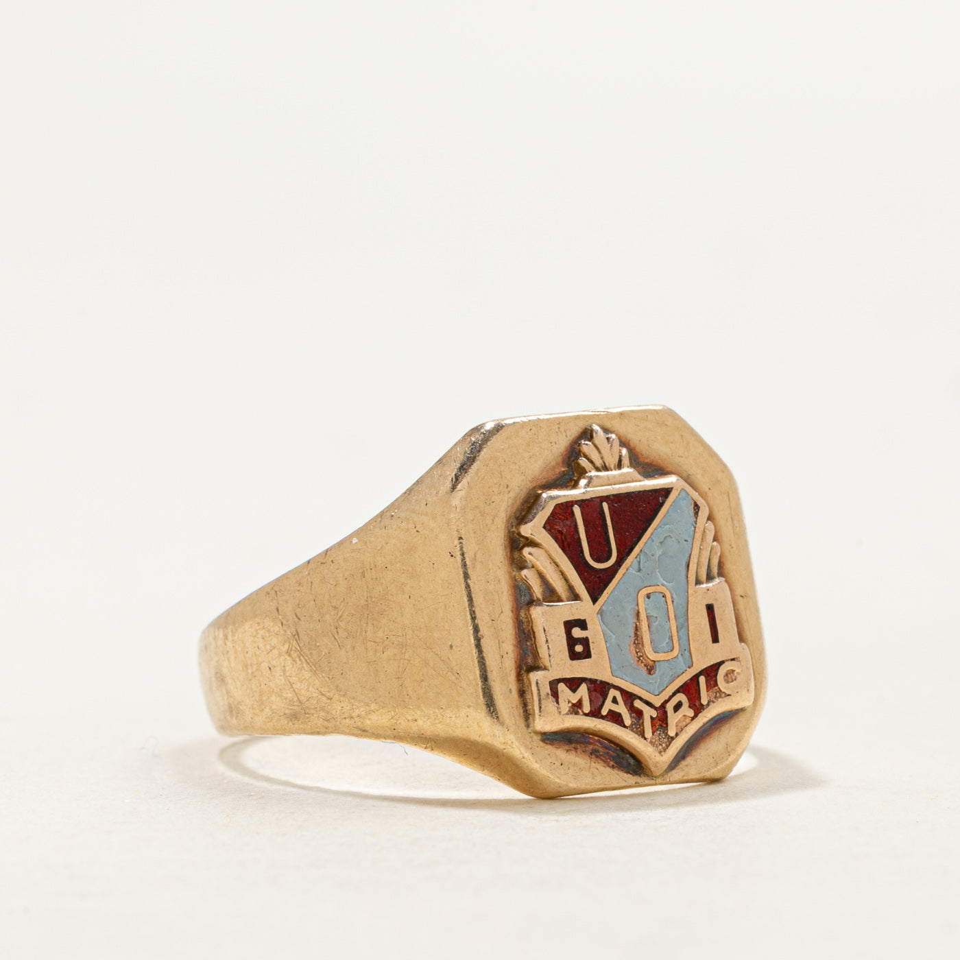 'Birks' 10k Enamel Crest Signet Ring | SZ 8.5