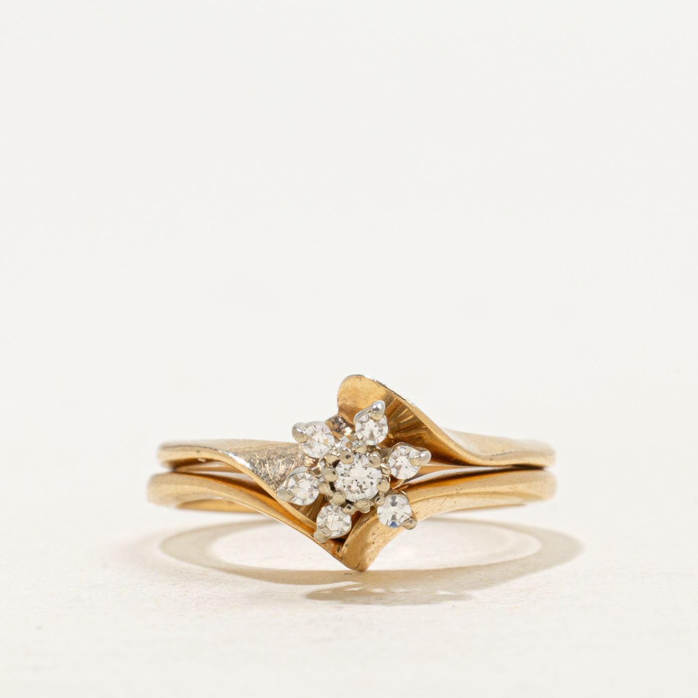 'Birks' 14k Diamond Petal Cluster Soldered Ring Set | 0.09ctw | SZ 4.75