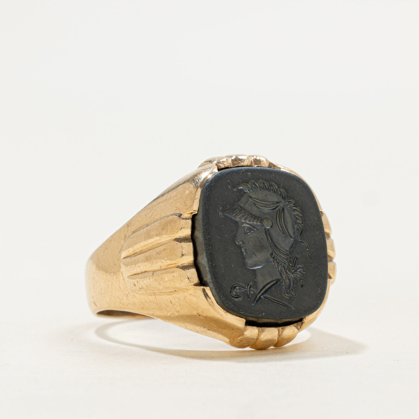 Vintage Canadian 10k Hematite Intaglio Grooved Signet Ring | 9.0ct | S