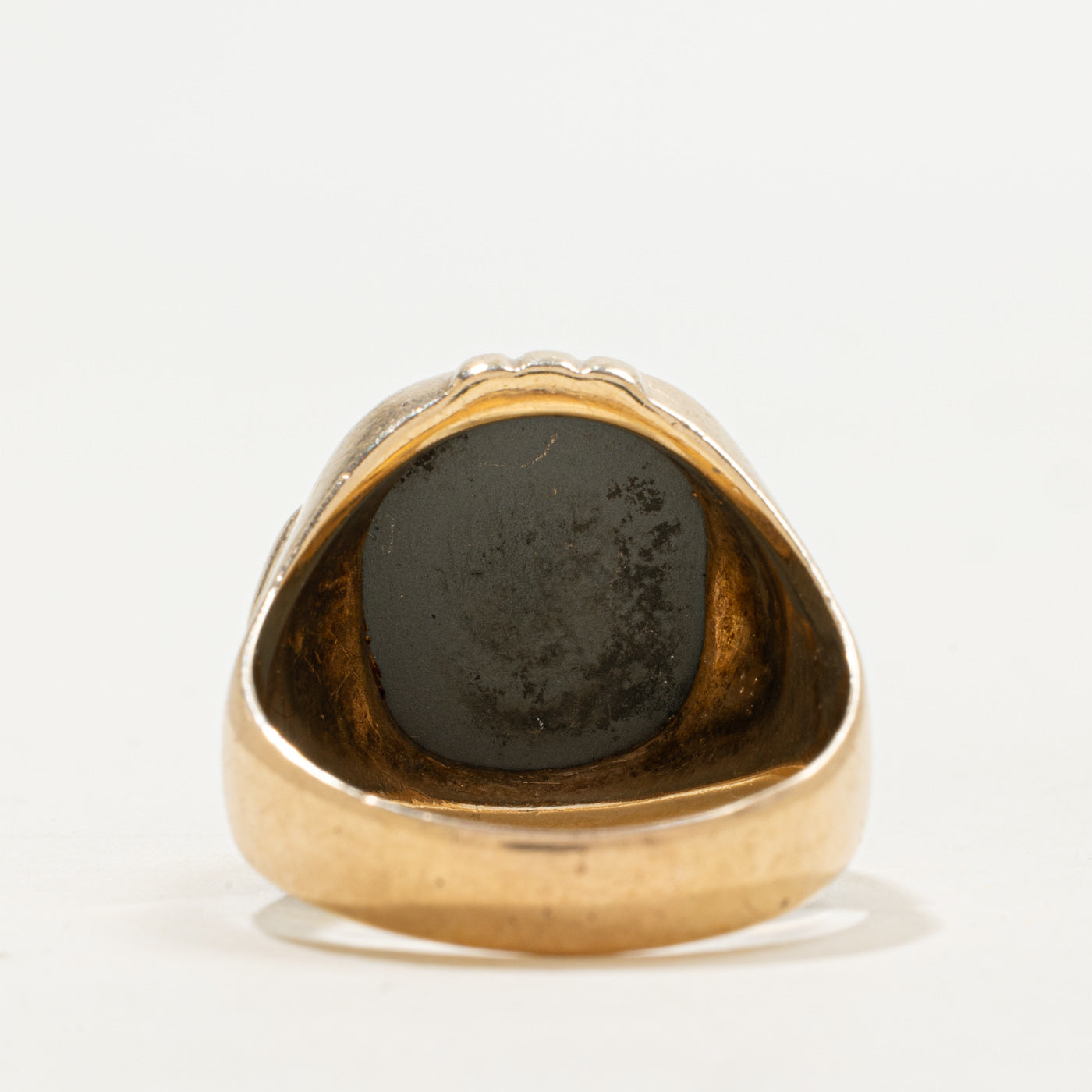 Vintage Canadian 10k Hematite Intaglio Grooved Signet Ring | 9.0ct | SZ 11.25