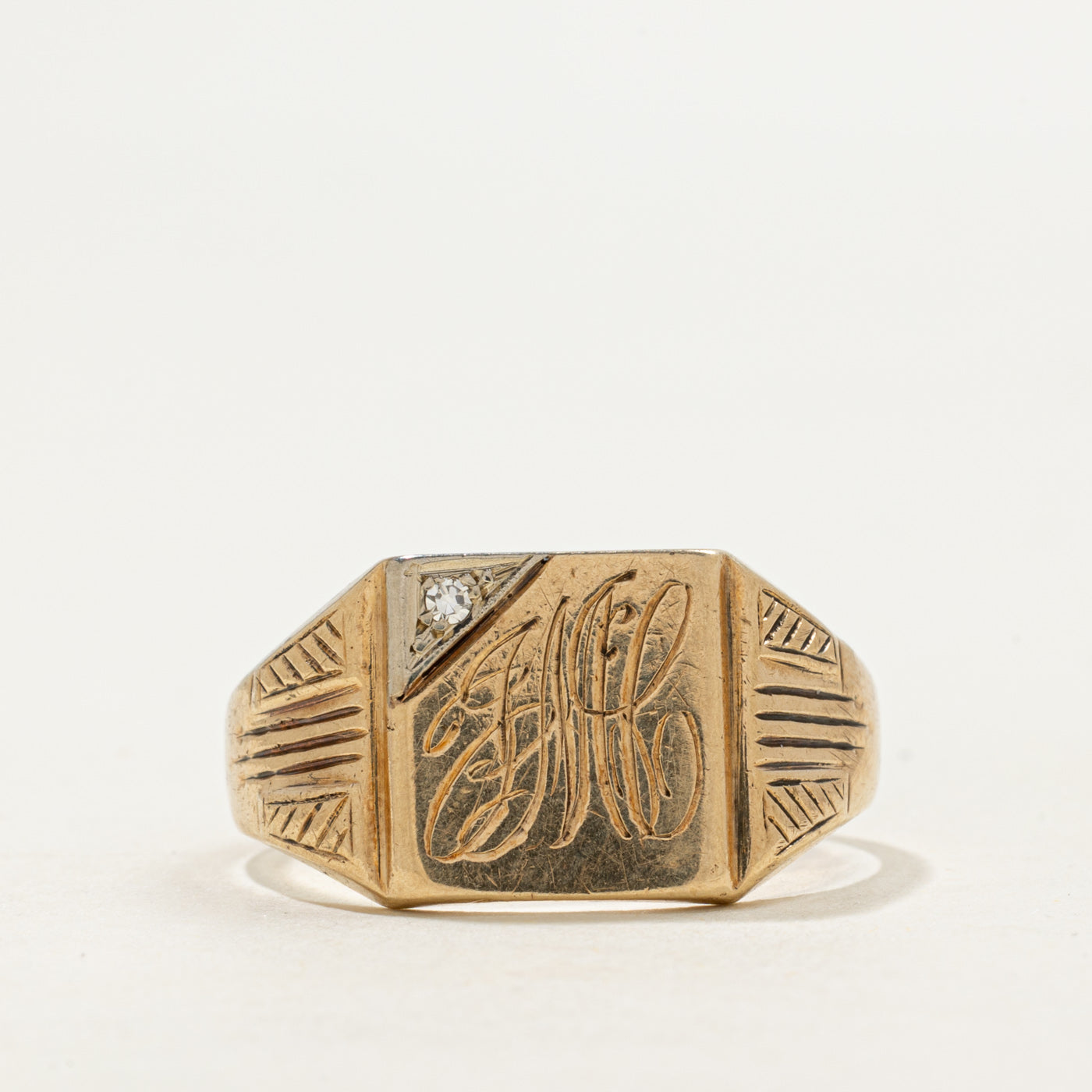 Vintage Canadian 10k "JMC" Initial Engraved Signet Ring | 0.01ct | SZ 10.25