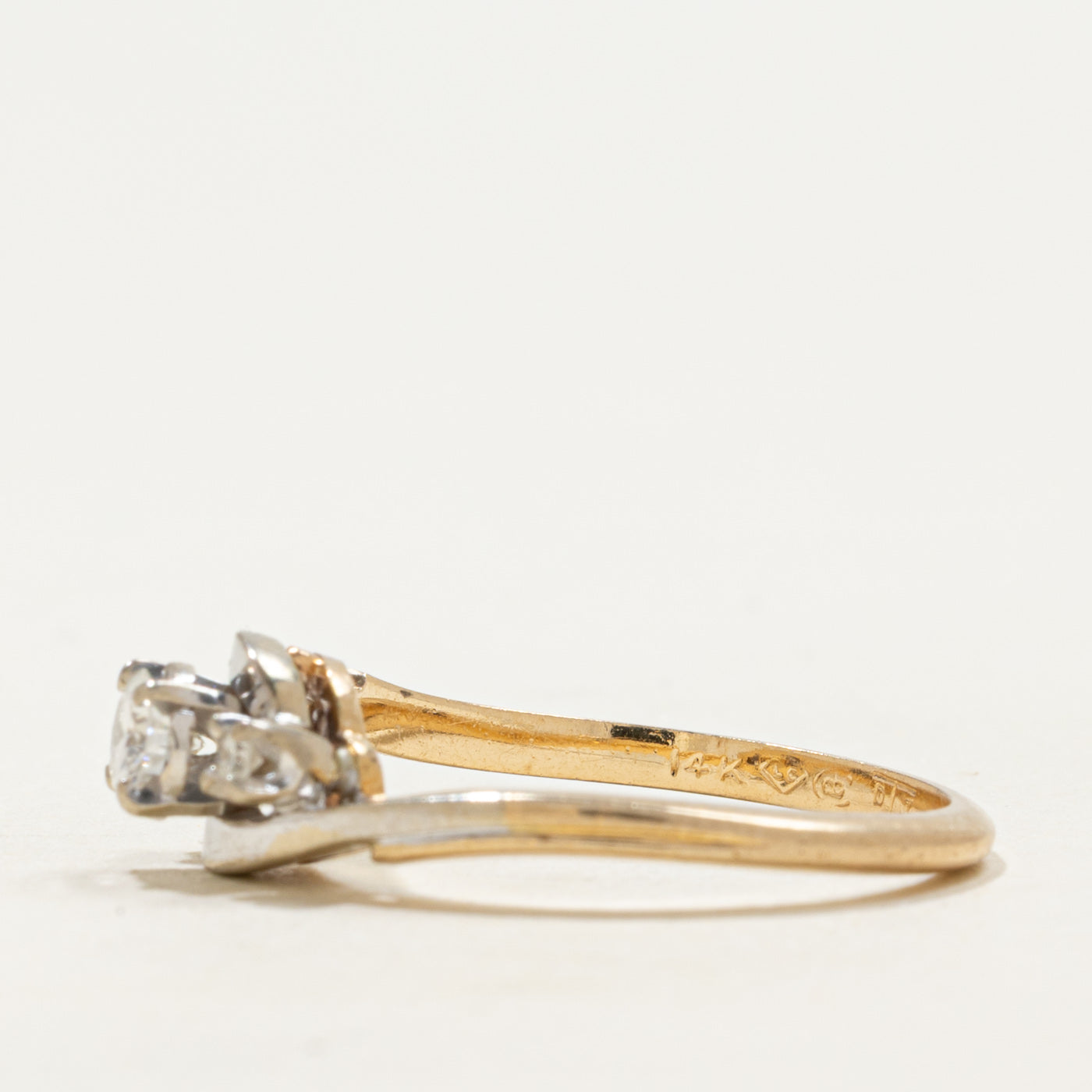 Bague vintage canadienne en or 14 carats avec diamant taille transitionnelle | 0,21 ct | Taille 6,25