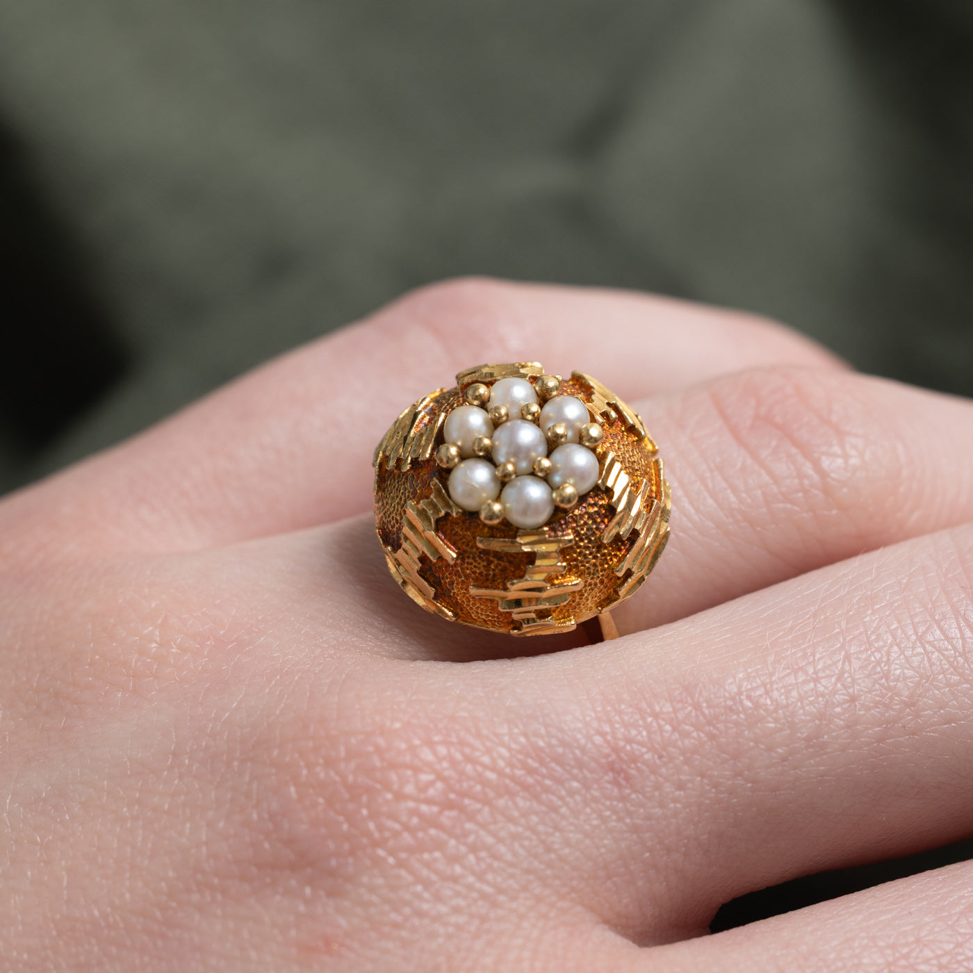 'Birks' 18k Pearl Cluster Textured Cocktail Ring | SZ 5.75