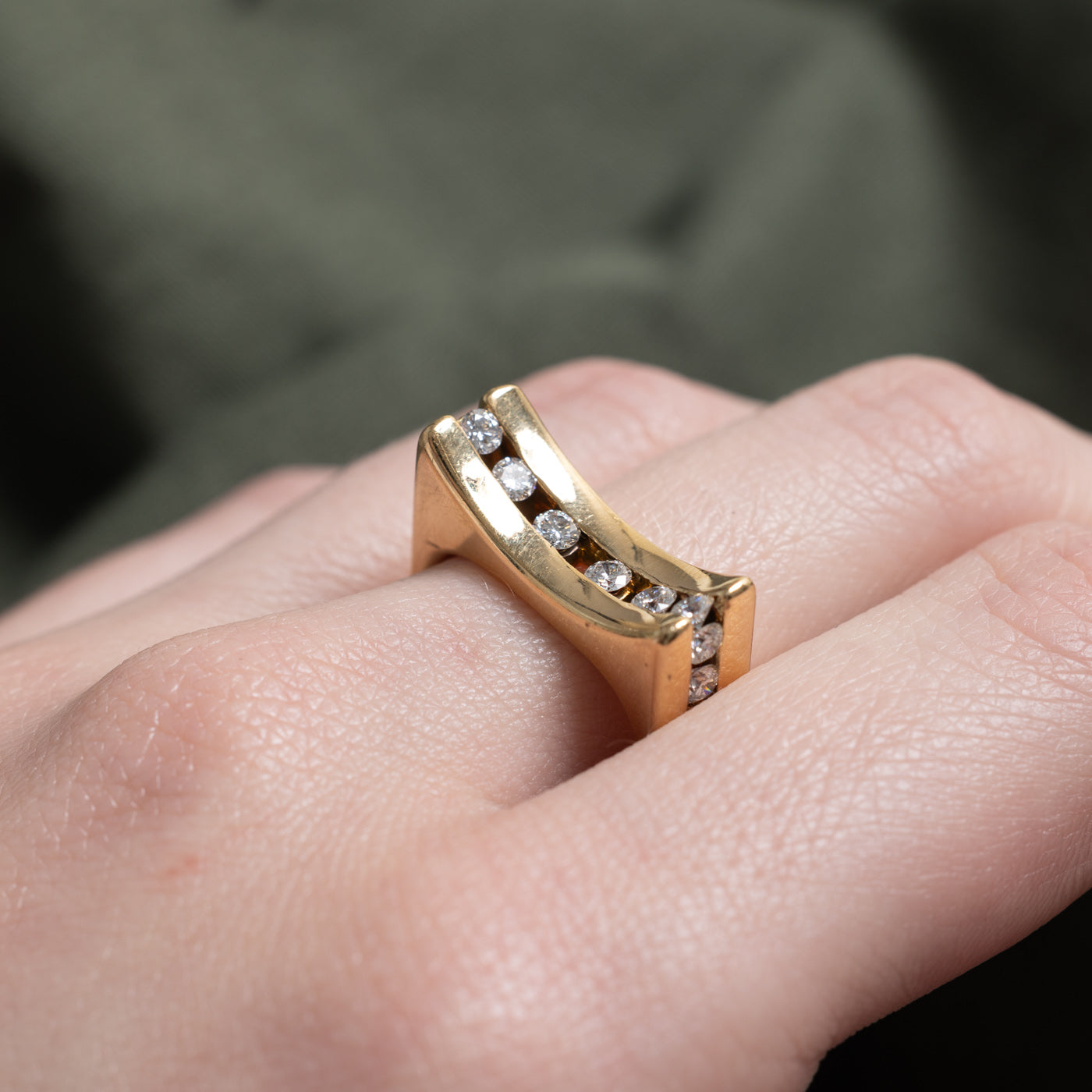 'Birks' 14k Semi Eternity Diamond Curved Ring | 1ctw | SZ 5