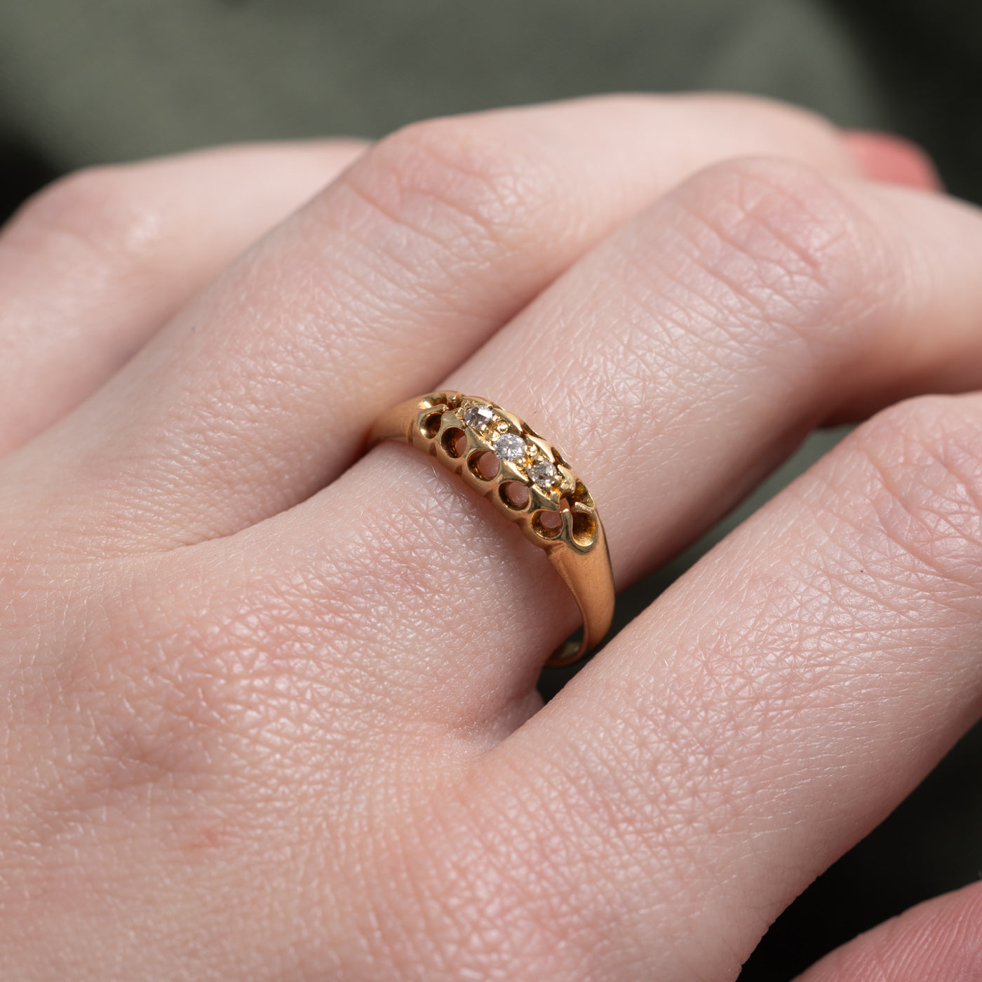 1900 Chester Three Stone Diamond Boat Ring | 0.28ctw | SZ 7