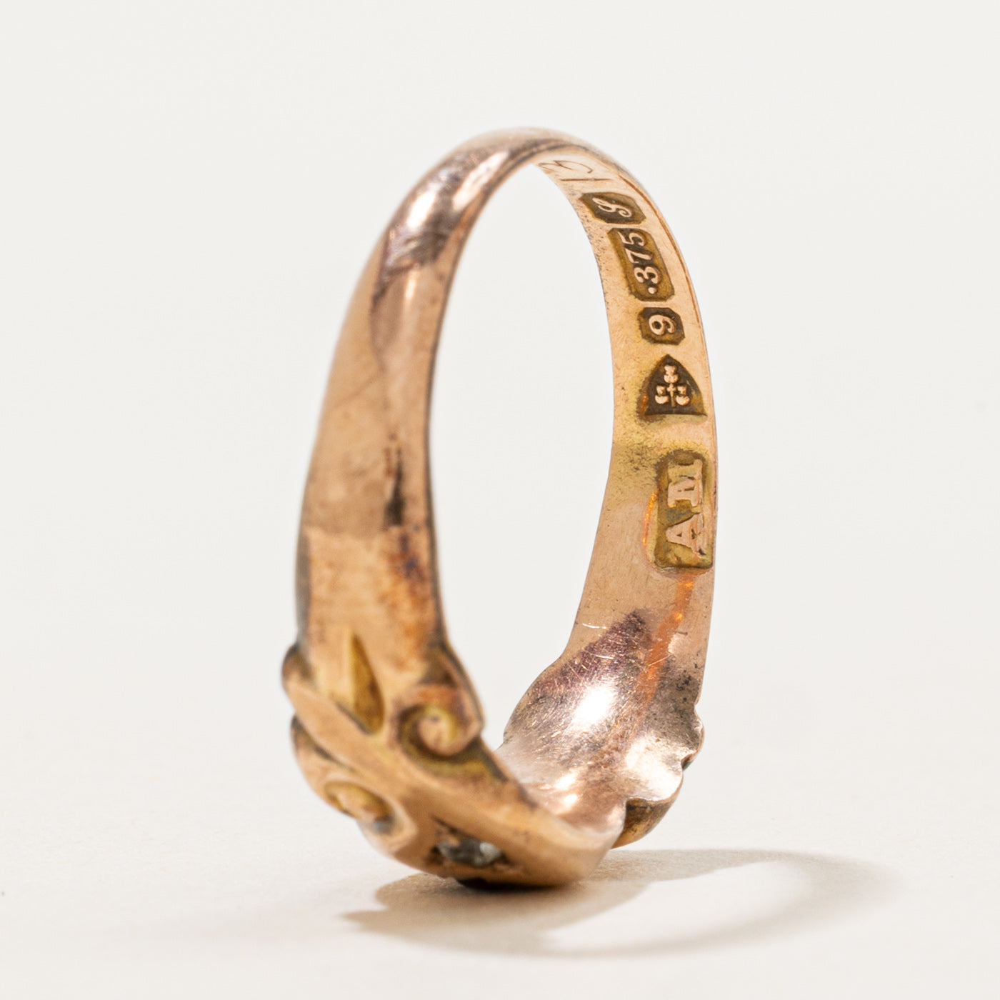 1918 Birmingham Star Set Garnet & Glass Scrollwork Ring | 0.02ctw, 0.01ct |SZ 5.75