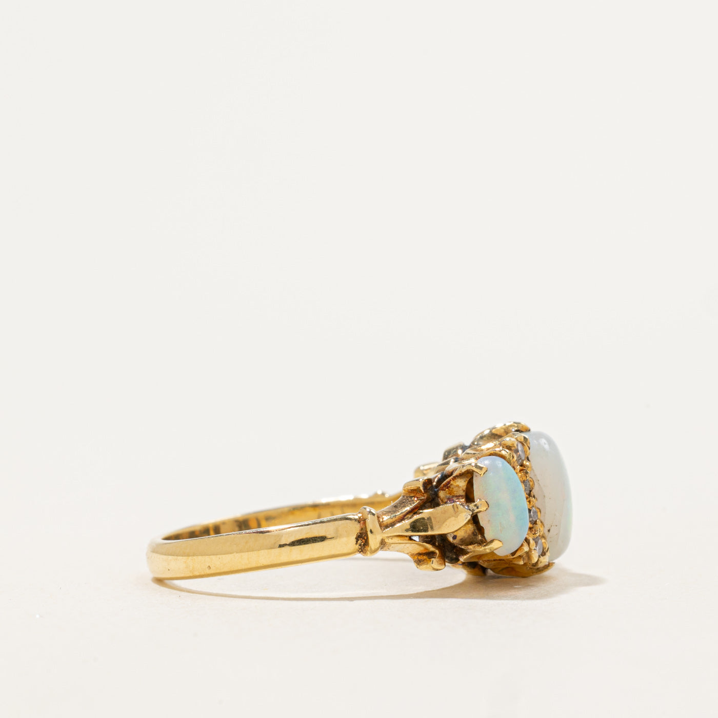 1972 London Three-Stone Opal & Diamond Ring | 1.30ctw, 0.03ctw | SZ 7.25