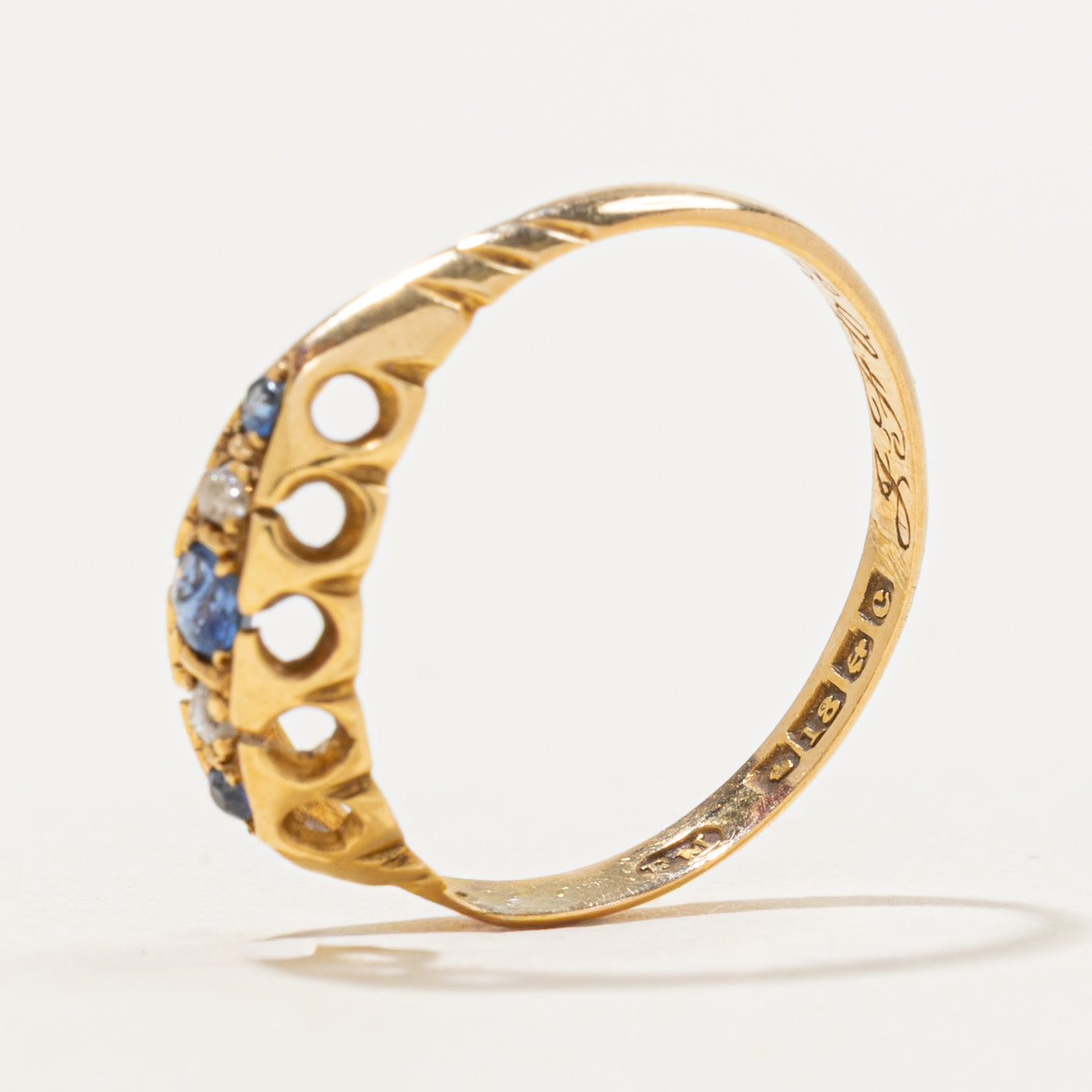 1902 Birmingham Five Stone Sapphire & Rose Cut Diamond Boat Ring