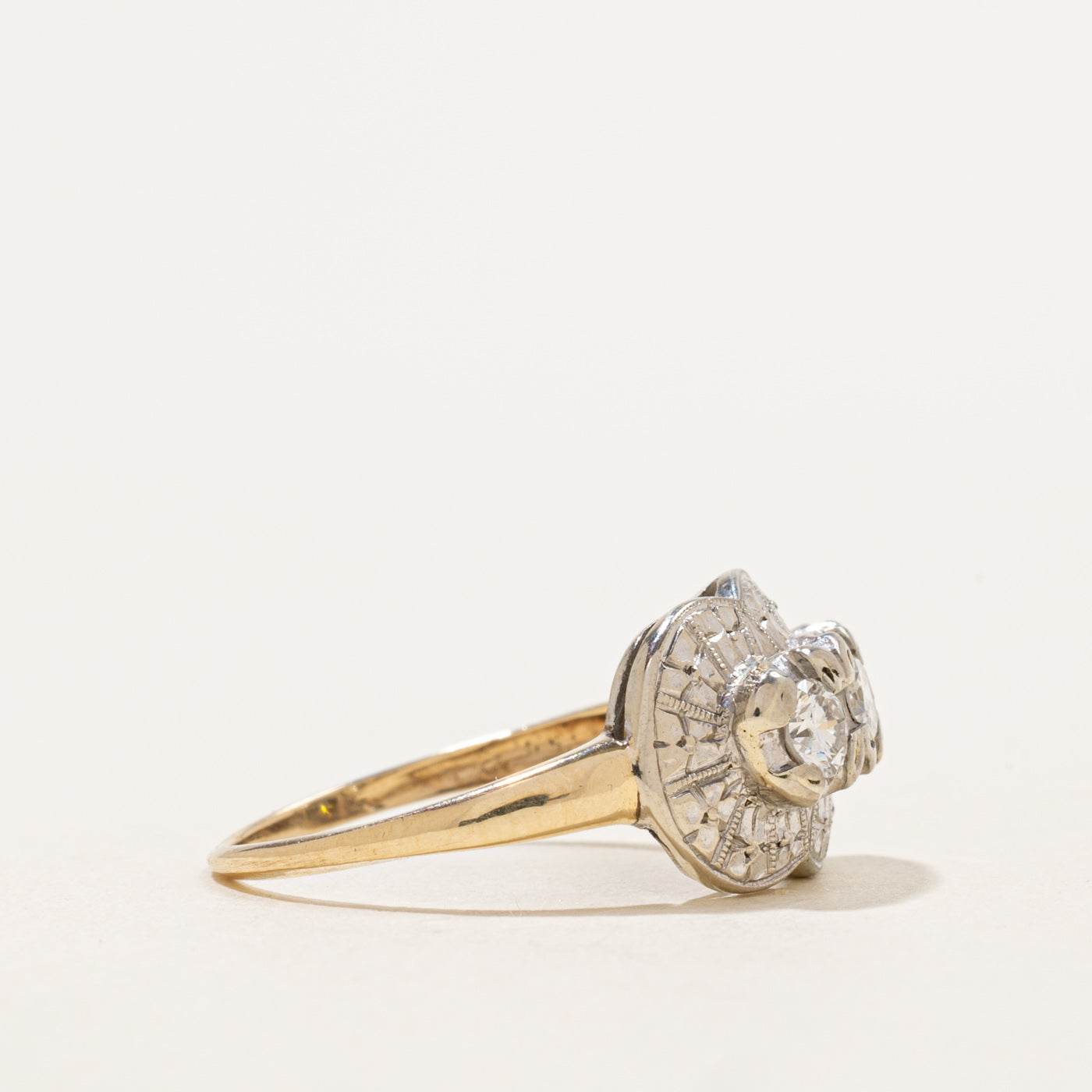 Mid Century Three-Stone Transitional Diamond Engraved Ring | 0.41 ctw | SZ 6.5