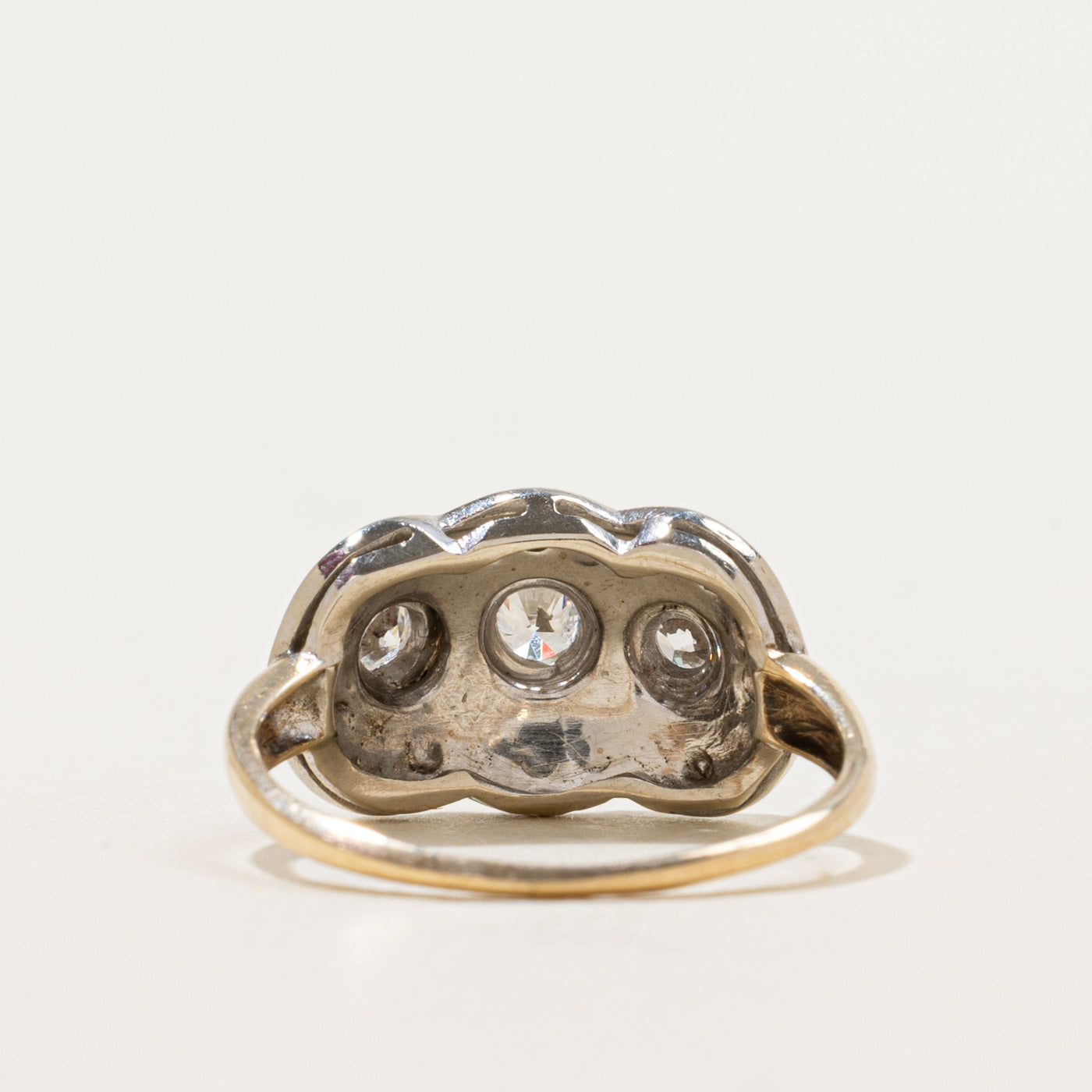 Mid Century Three-Stone Transitional Diamond Engraved Ring | 0.41 ctw | SZ 6.5