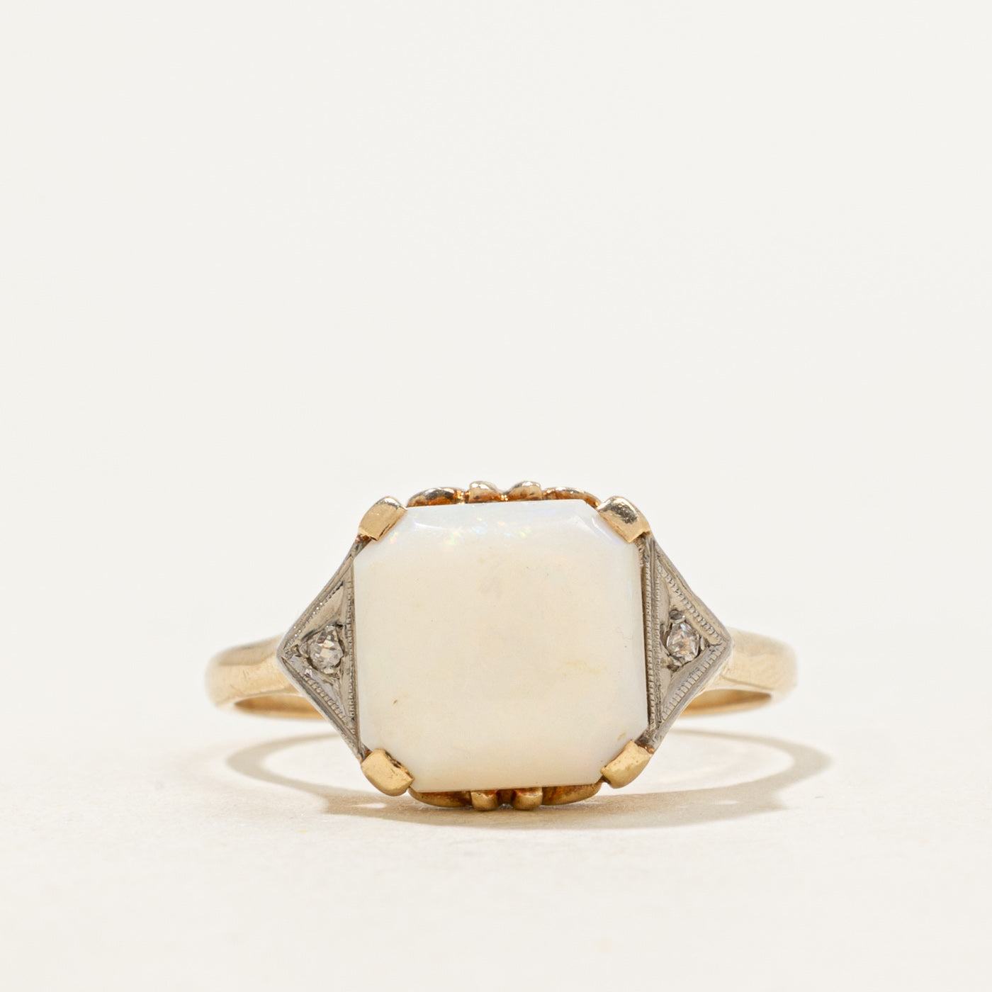 Art Deco Cabochon Opal & Diamond Accent Ring | 1.50ct, 0.01ctw | SZ 7.25