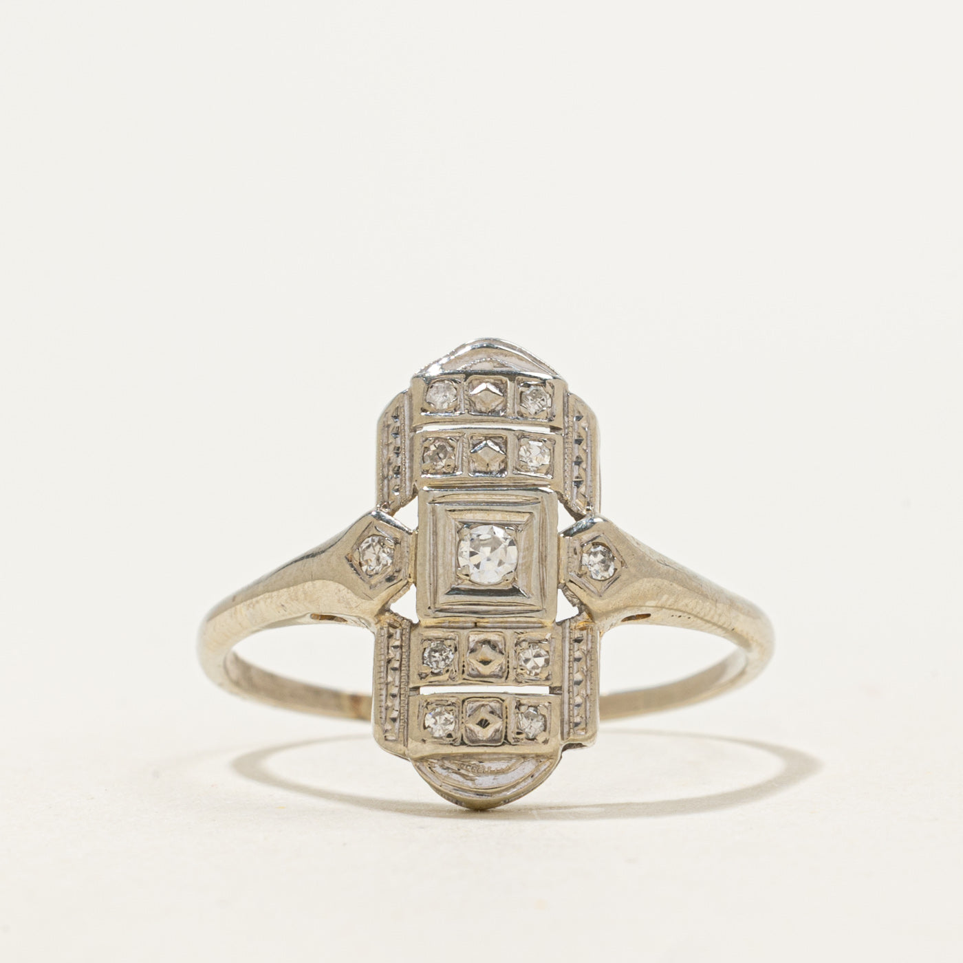 Art Deco Transitional Cut Diamond Shield Ring |  0.09ctw | SZ 10