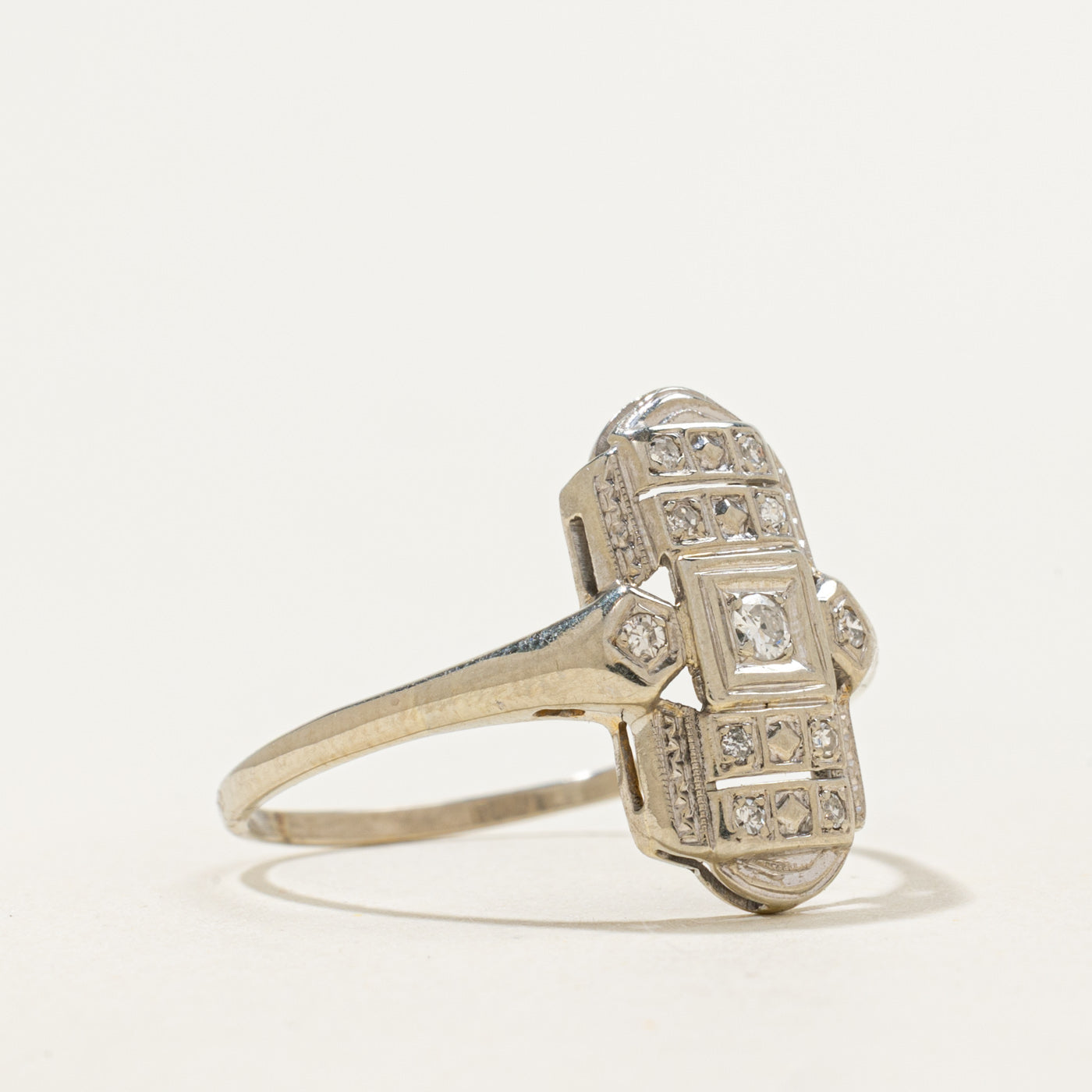 Art Deco Transitional Cut Diamond Shield Ring |  0.09ctw | SZ 10