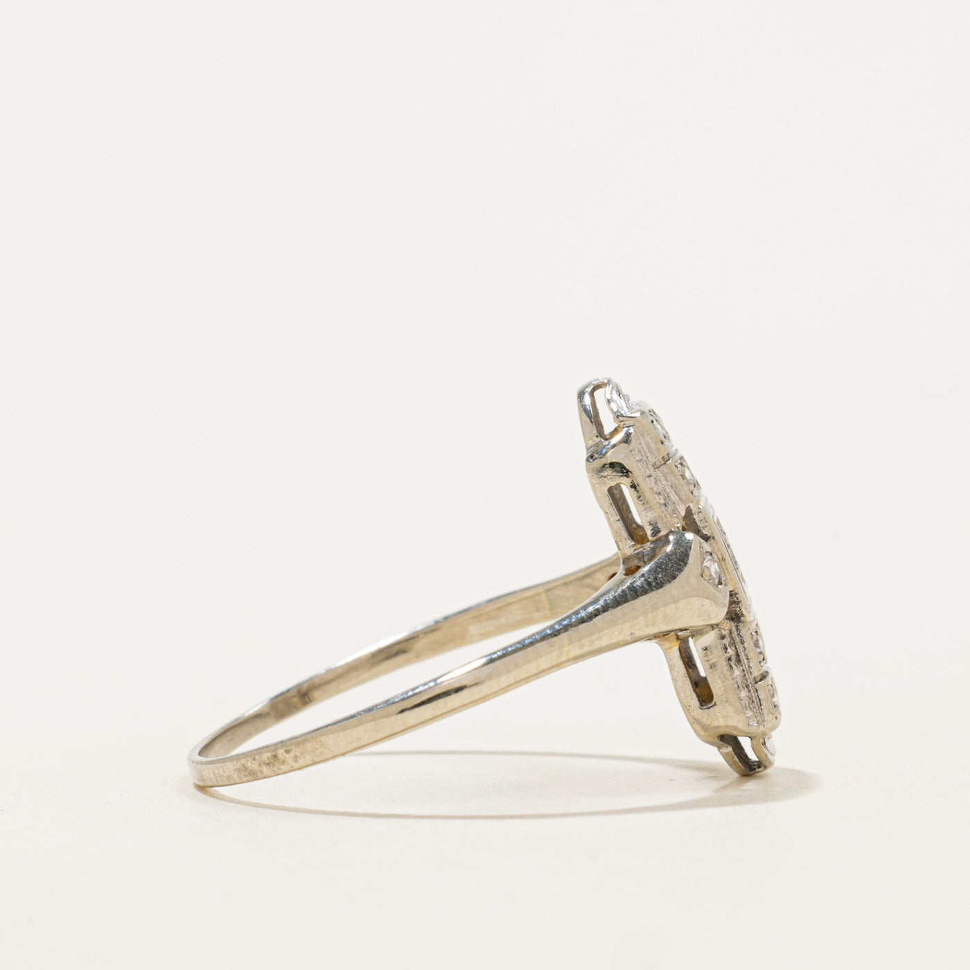Art Deco Transitional Cut Diamond Shield Ring |  0.09ctw | SZ 10
