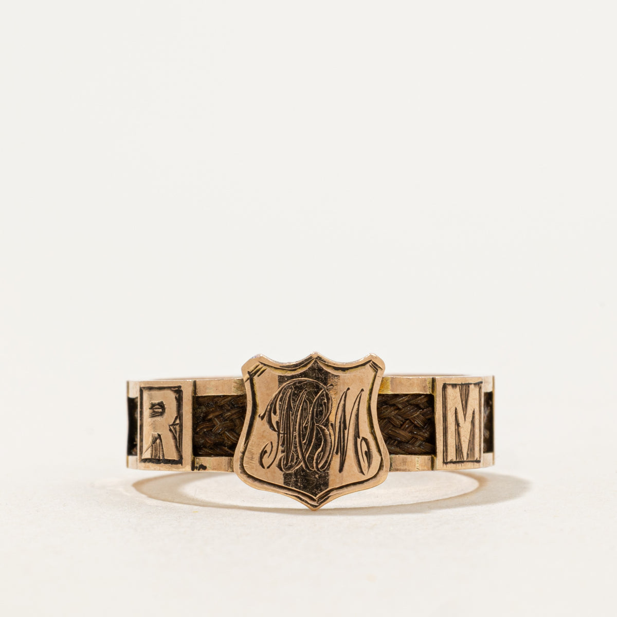 1910 Chester 9k Sentimental Hairwork ‘MOTHER’ Crest Ring | SZ 7.5