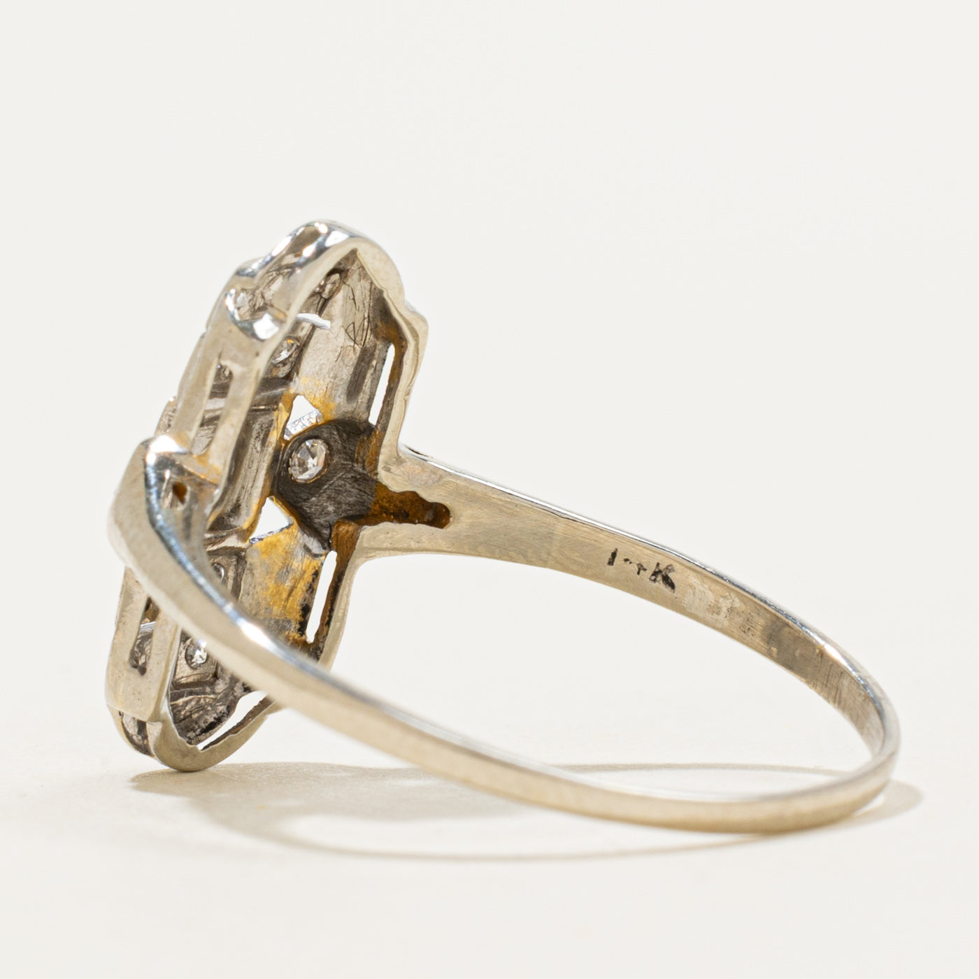 Art Deco Transitional Cut Diamond Shield Ring |  0.09ctw | SZ 10