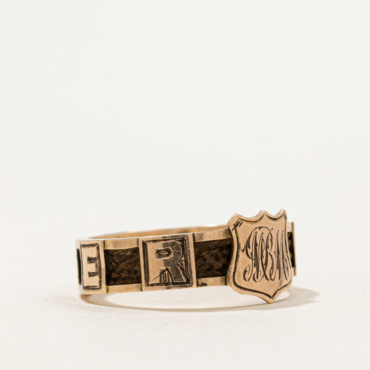 1910 Chester 9k Sentimental Hairwork ‘MOTHER’ Crest Ring | SZ 7.5