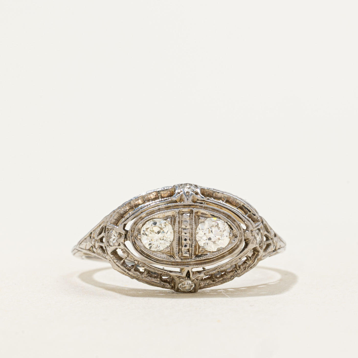 Art Deco Old European Cut Diamond Split Oval Ring | 0.38 ctw | SZ 6.5 |