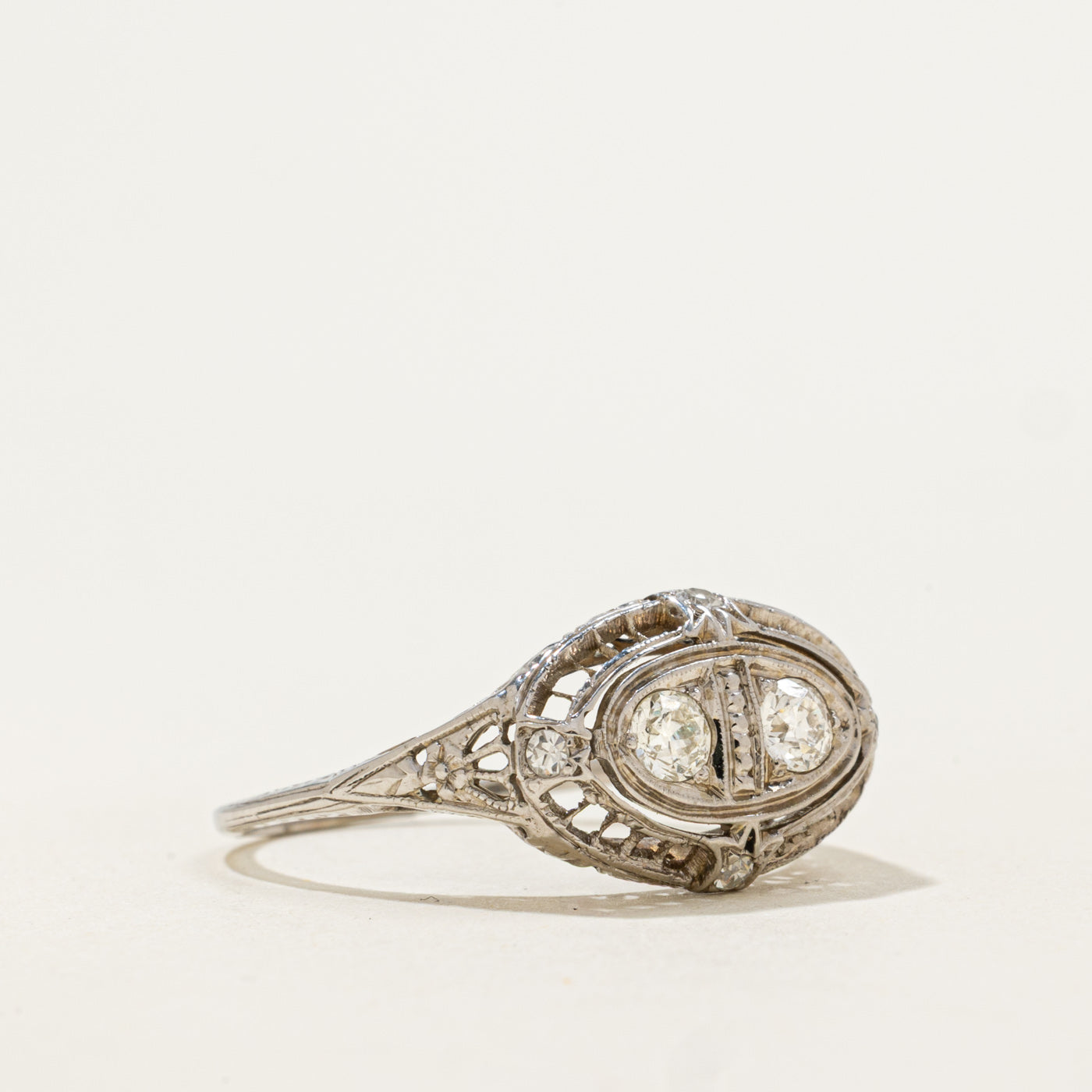 Art Deco Old European Cut Diamond Split Oval Ring | 0.38 ctw | SZ 6.5 |