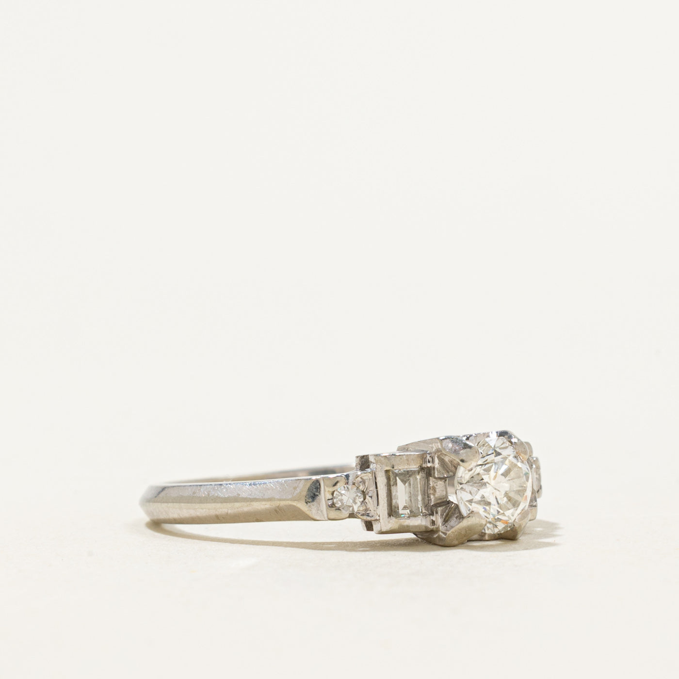 Mid-Century Transitional Cut Diamond with Accents Ring | 0.68 ctw | SZ 5.75