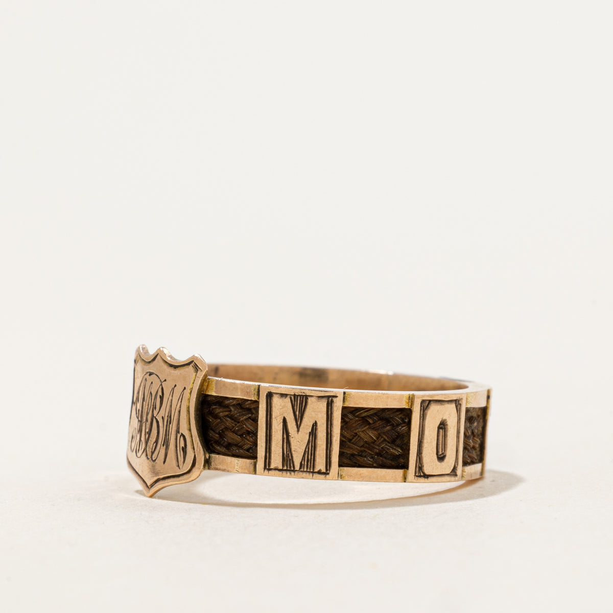1910 Chester 9k Sentimental Hairwork ‘MOTHER’ Crest Ring | SZ 7.5