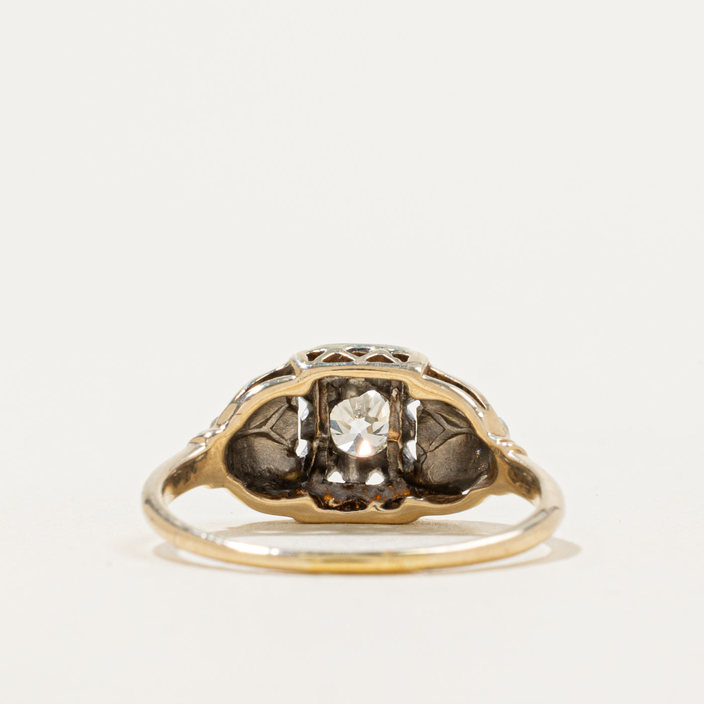Art Deco Old European Cut Diamond Engraved Shoulder Ring | 0.35ct | SZ 7.5 |