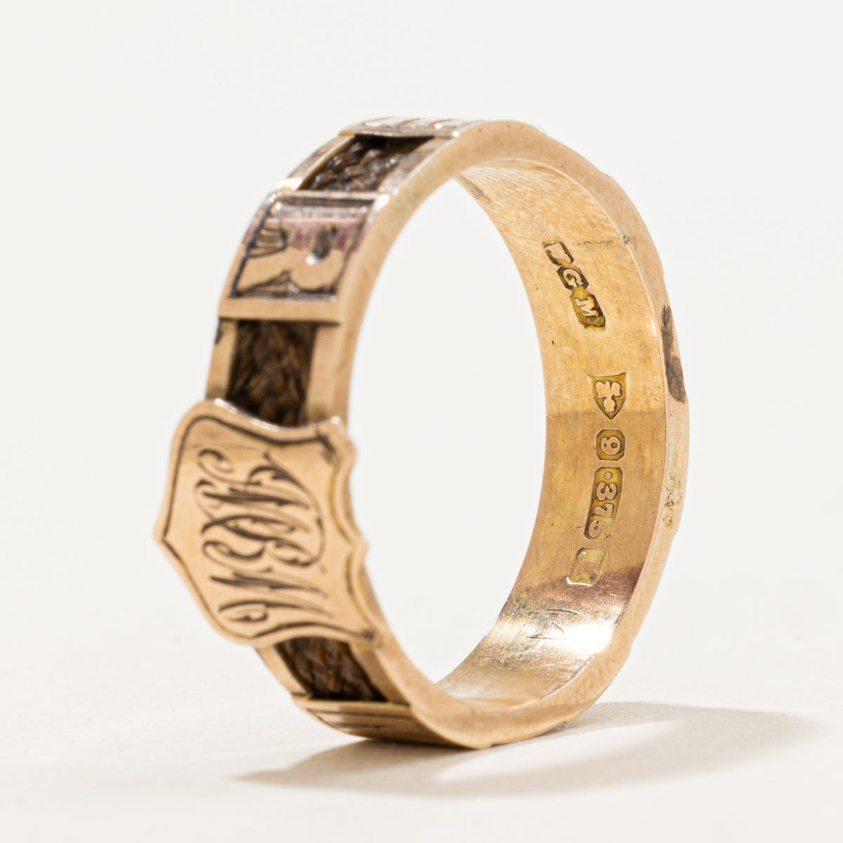 1910 Chester 9k Sentimental Hairwork ‘MOTHER’ Crest Ring | SZ 7.5